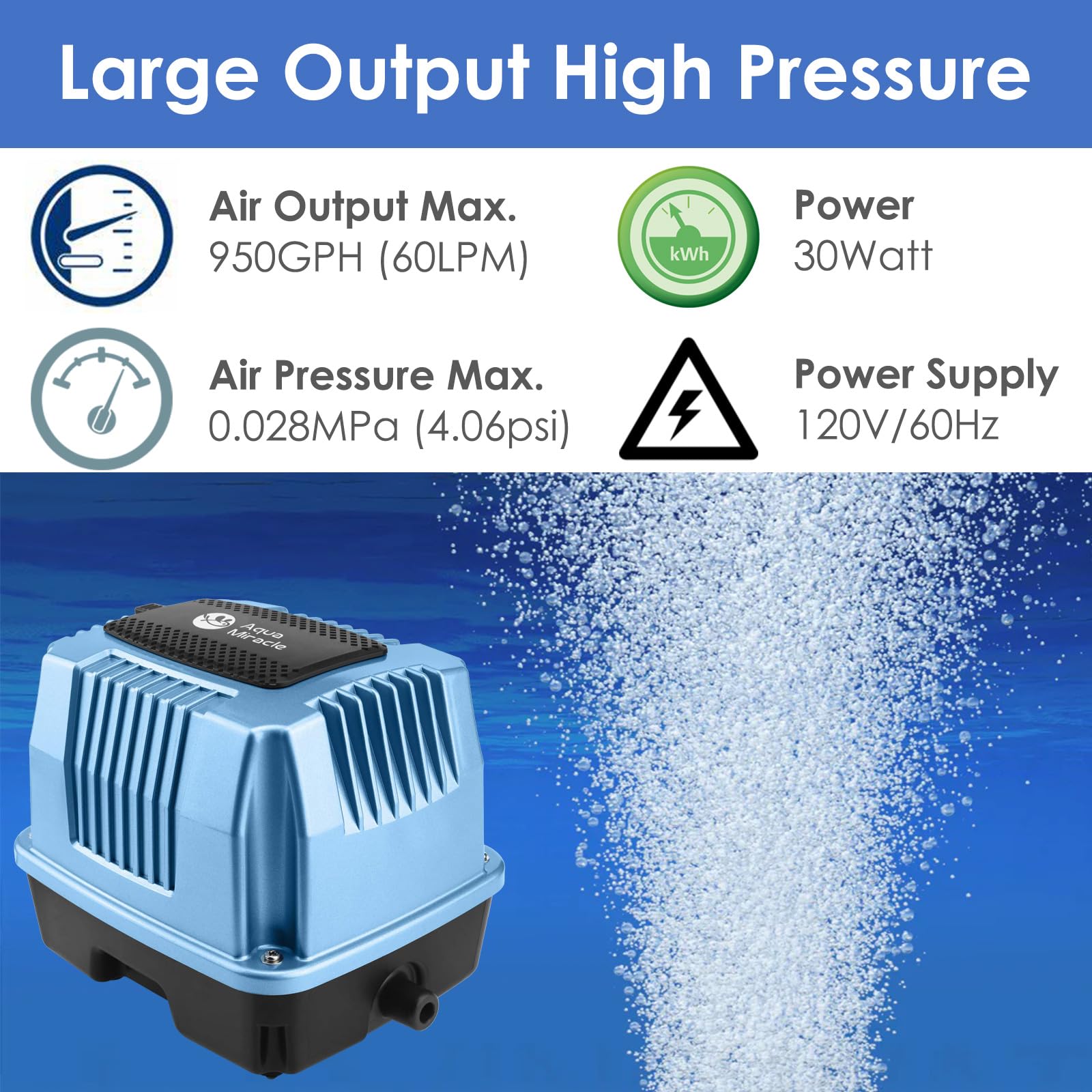 AquaMiracle High-Power Linear Air Pump AP-40/AP-60/AP-80 - 635/950/1350GPH Pond Aerator for Koi Ponds, Hydroponics & Septic Systems | Ideal for Fish Farms, Wastewater Treatment & Commercial Aquaculture