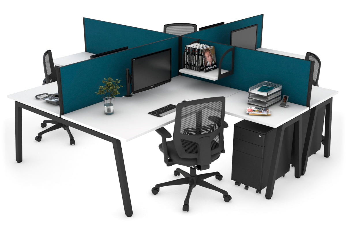 Quadro A Legs 4-Person Corner Workstation Desk - 1600L x 1800W with Cable Management - Modern Office & Home Workspace Solution for Professionals