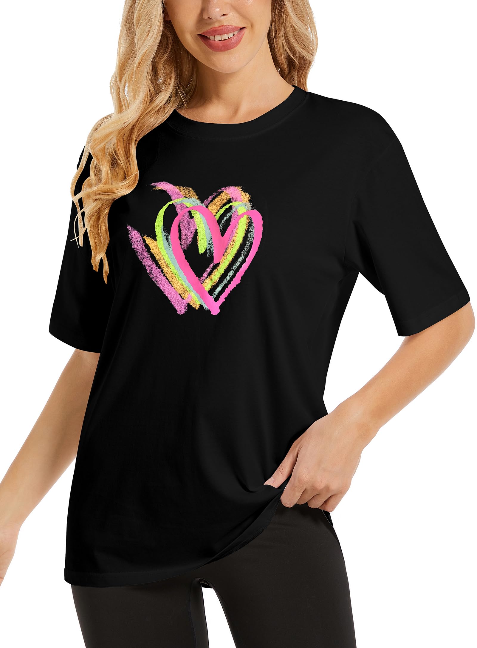 Women's Heart Graphic Tee - Cute Cotton Short Sleeve Crewneck T-Shirt for Summer 2025 | Casual Everyday Wear, Date Night Outfits & Weekend Street Style