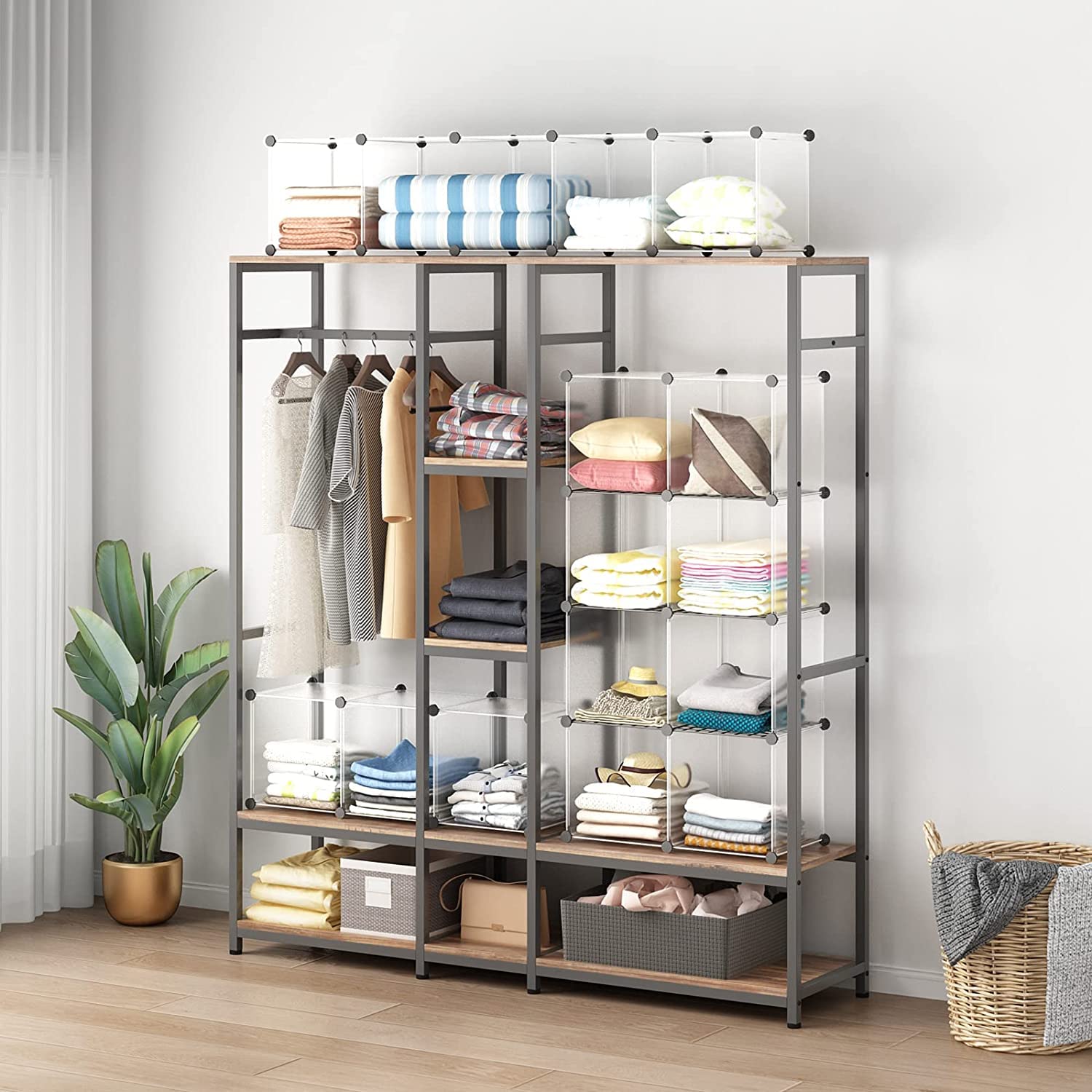 Aeitc 12-Cube Closet Organizer with Wire Panels - Portable Storage Shelves for Closet, Bookshelf & Cubby | White | Ideal for Bedroom, Office & Kids Room Organization