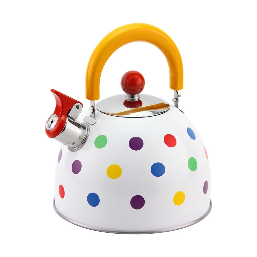 GLXLSBZ Stainless Steel Whistling Tea Kettle - Cute Wave Dot Design, Foldable Handle for Gas & Induction Stoves - Perfect for Home, Office & Camping