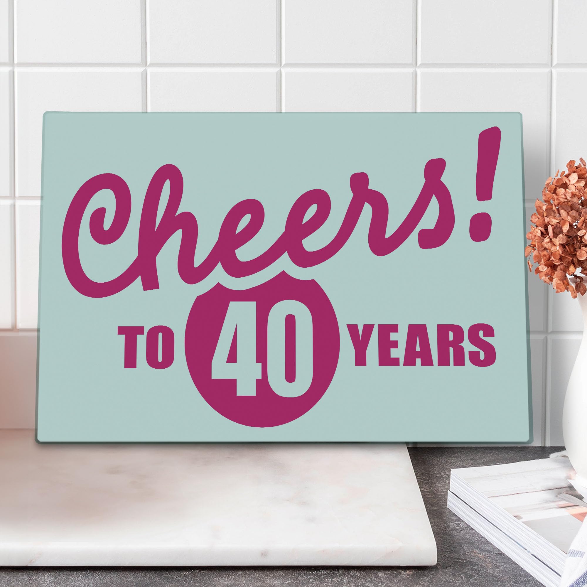Ambesonne 40th Birthday Cutting Board - Happy Mood Greeting with Handwriting in Hot Pink - Tempered Glass Serving Board for Parties, Large Size (Hot Pink & White) - Perfect for Birthday Celebrations, Kitchen Decor & Gift Giving