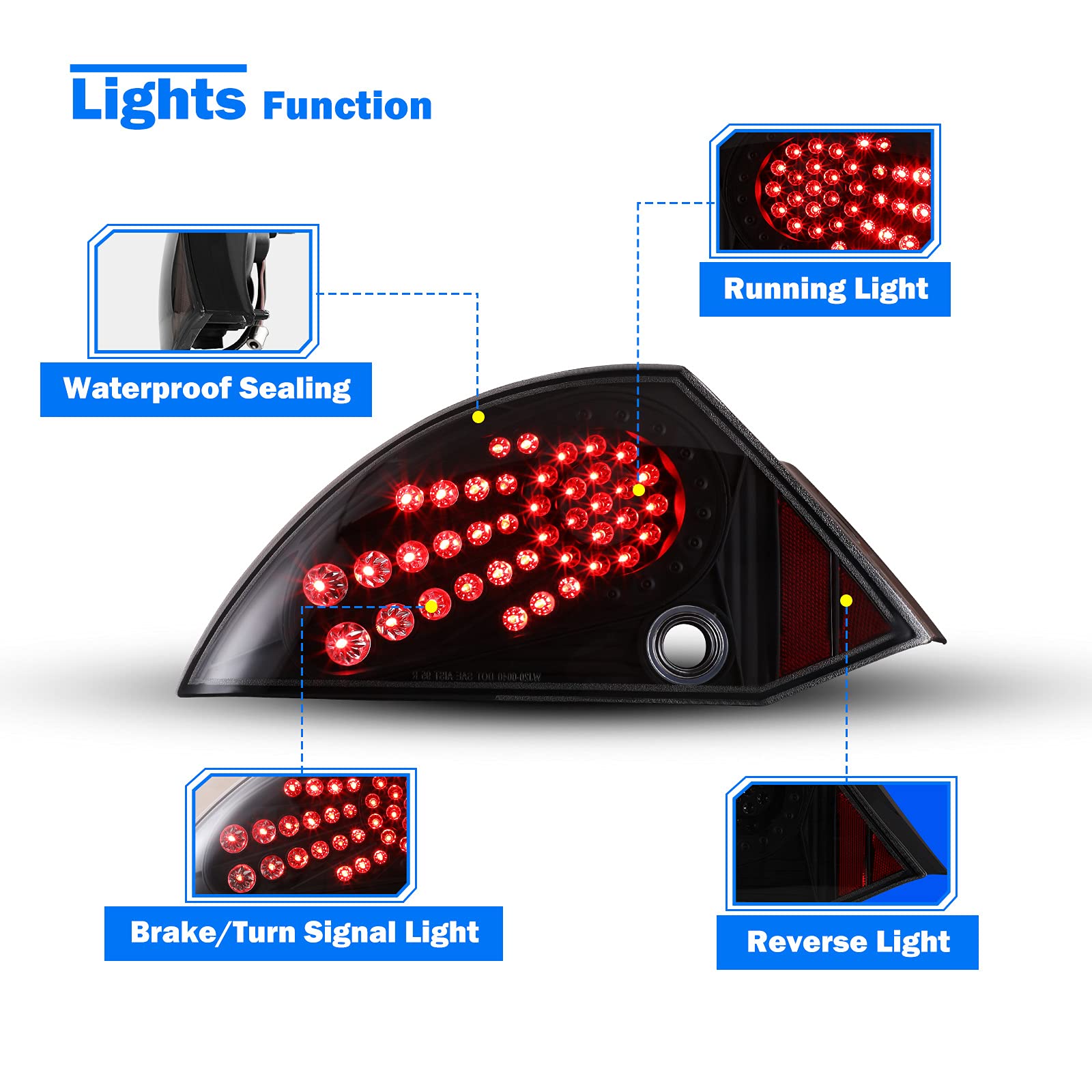 WOLFSTORM LED Tail Lights for 2000-2005 Mitsubishi Eclipse - Direct Replacement LED Tail Light Assembly (1 Pair) - Enhance Night Visibility & Style for Street Racing & Car Shows