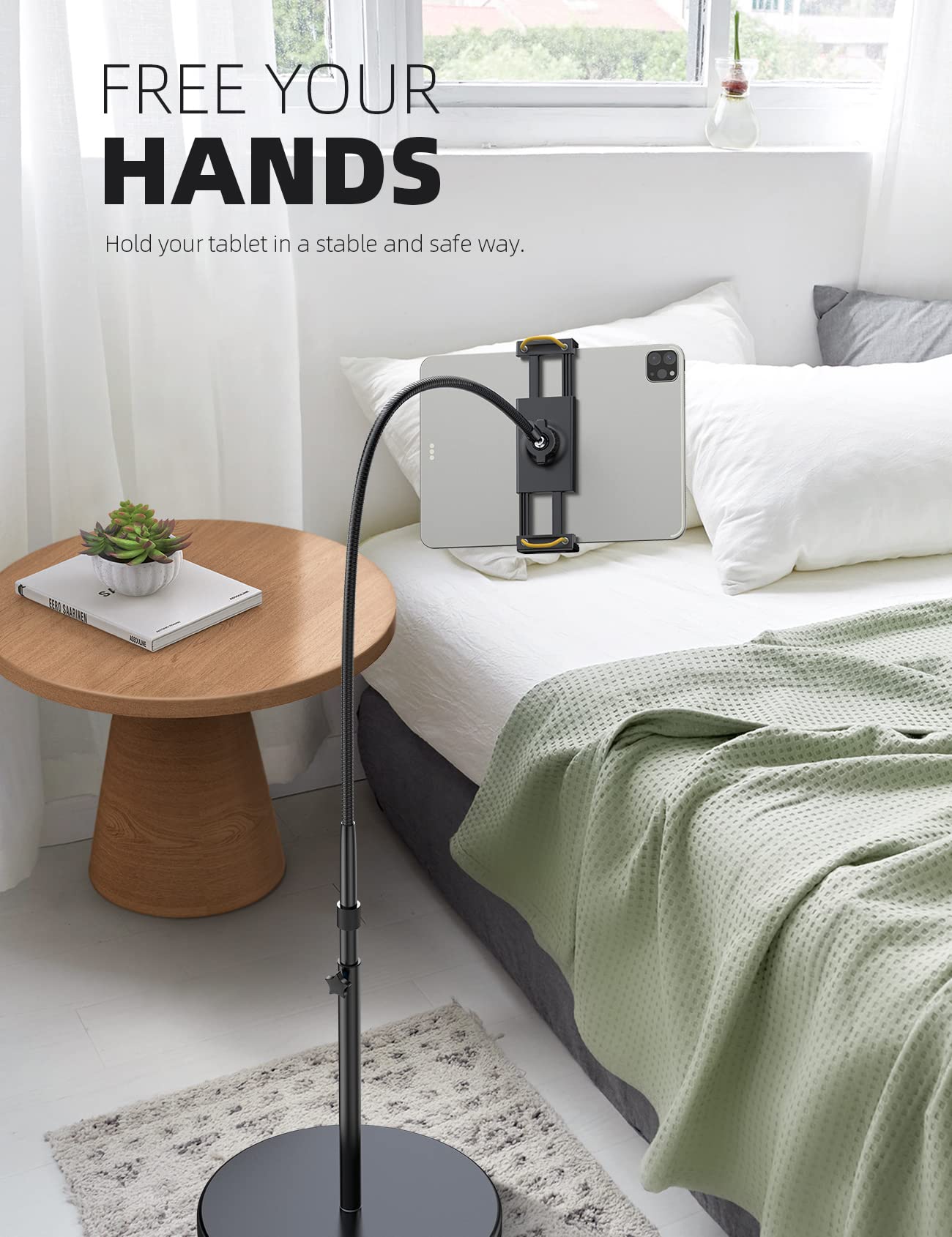 Lamicall Adjustable Tablet Floor Stand - Heavy Duty Gooseneck Phone & iPad Holder with 10.6lb Stable Base, Universal Mount for iPad Mini/Air/Pro 12.9/9.7, Samsung Galaxy Tab, Kindle, Smartphones (4.7-13 inch) - Perfect for Home Office, Bedroom Reading & Hands-Free Video Calls