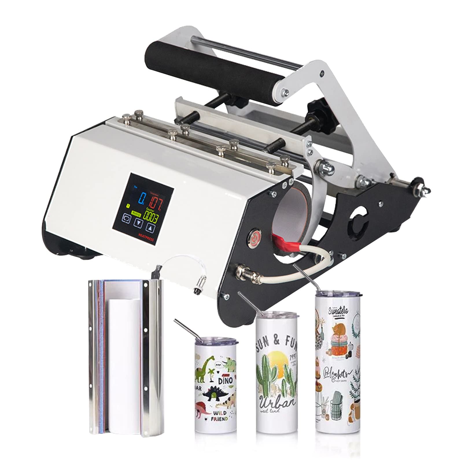 30oz/20oz/16oz Tumbler Heat Press Machine for Sublimation - White Ceramic Mug Press for Skinny & Straight Tumblers (11oz-30oz) - Perfect for DIY Custom Drinkware, Gifts & Small Business Printing