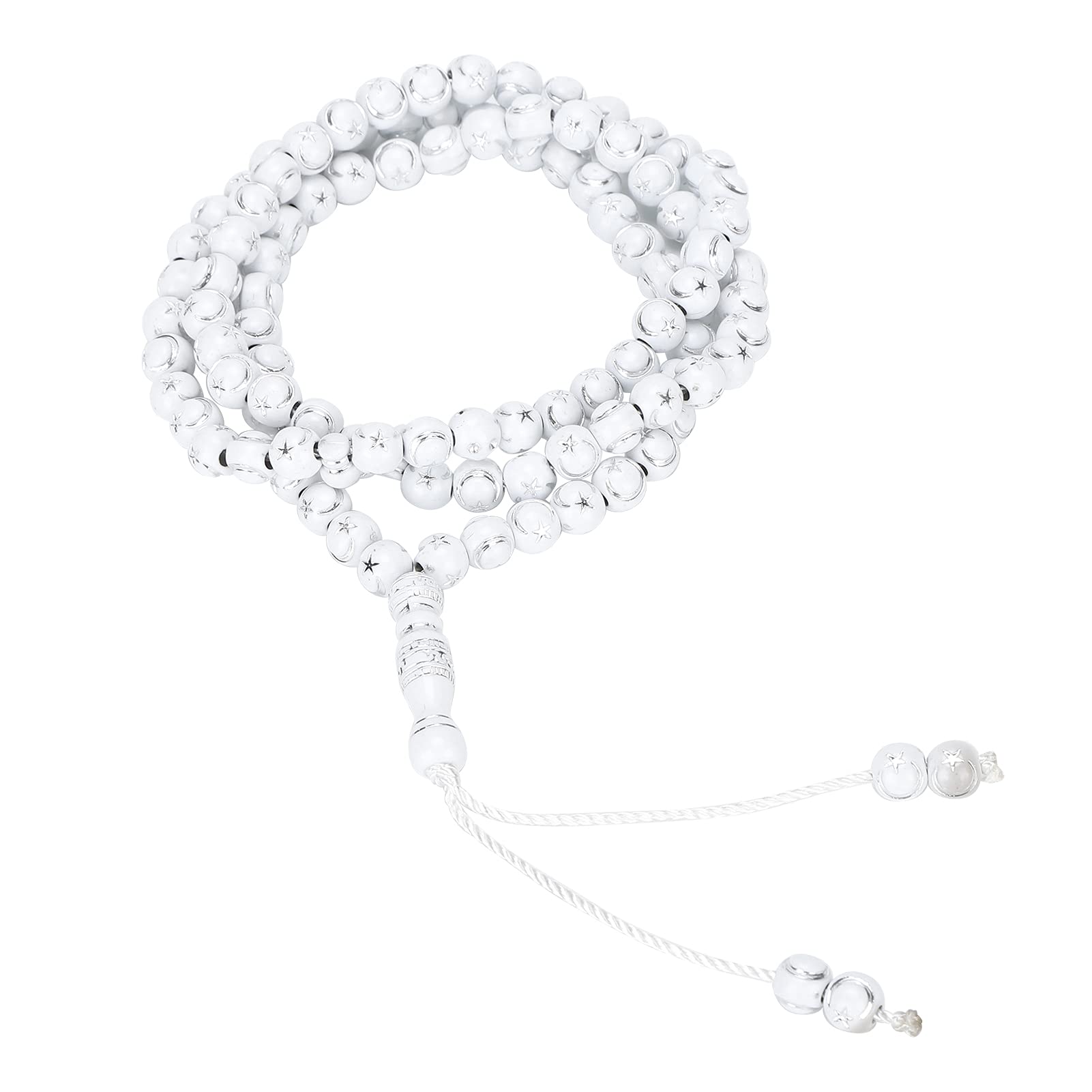 Islamic Prayer Beads - 99 Count Tasbih Muslim Rosary Necklace & Bracelet Set, Gold-Plated Islamic Prayer Beads for Men & Women (White) - Perfect for Daily Dhikr, Prayer & Meditation