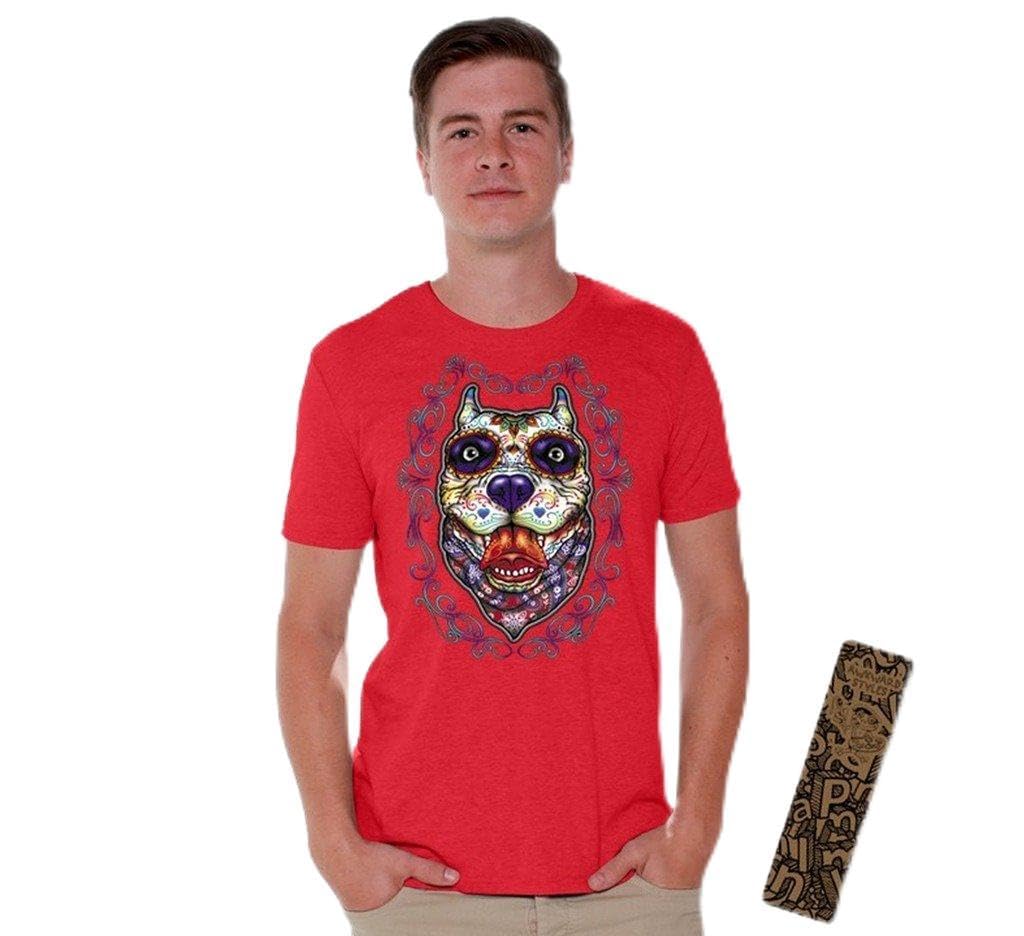 Pitbull Skull T-Shirt with Floral Sugar Skull Design - Gothic Punk Style Dead Shirt for Men & Women - Includes Free Bookmark - Perfect for Concerts, Halloween & Streetwear Fashion