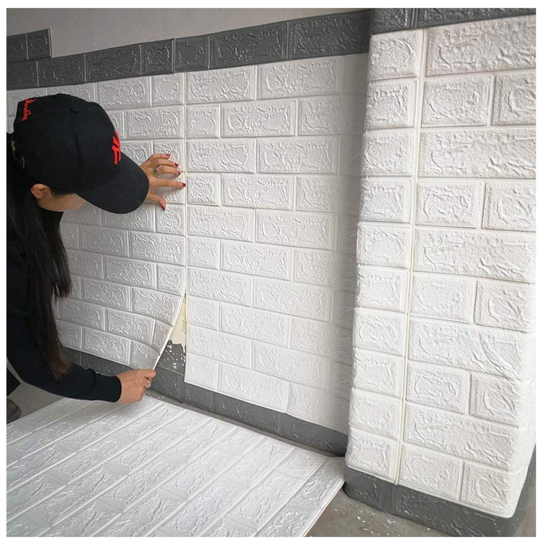 3D Brick Wallpaper - White Brick Pattern Self-Adhesive Peel & Stick Wall Stickers (10pcs, 70x77cm) - Removable PE Foam Wall Decals for Living Room, Bedroom, Home Office & Commercial Spaces