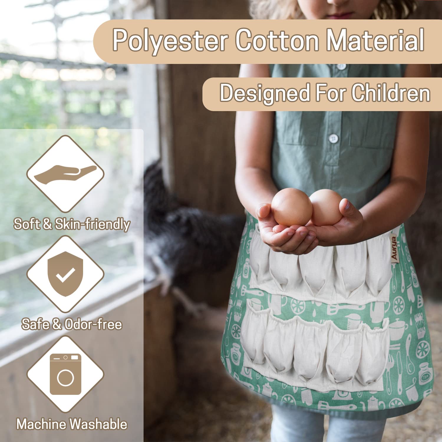 Aurya Kids Egg Collecting Apron - Chicken, Hen, Duck, Goose Gathering Holder for Children | Fun Farm-Themed Apron for Egg Collection | Perfect for Farm Visits, Easter Egg Hunts & Pretend Play