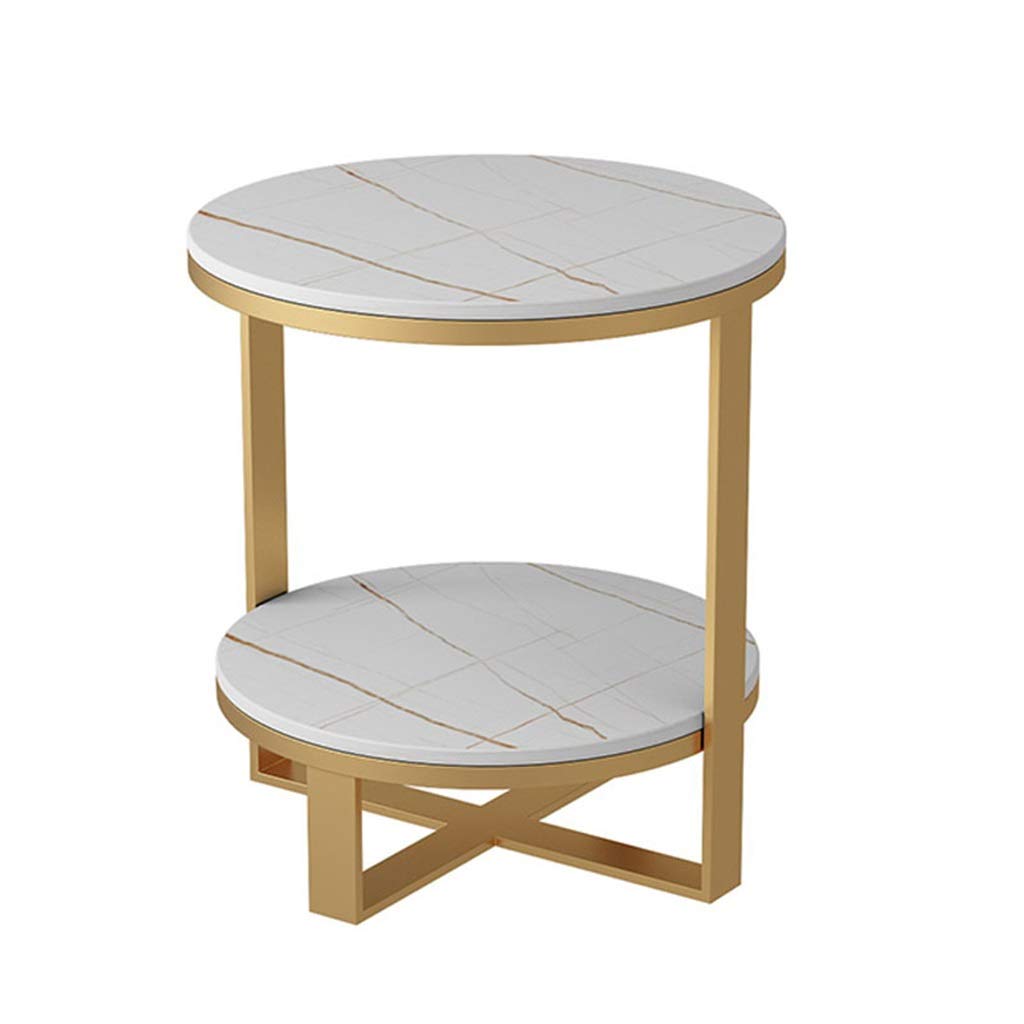 Modern 2-Tier Concrete Coffee Table with Storage Shelf - White & Black End Table for Living Room, Bedroom, Office | Space-Saving Console Table for Small Apartments & Balconies