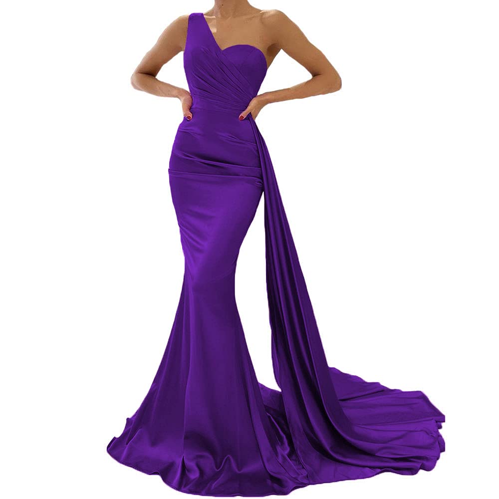 XYAYE Women's One Shoulder Mermaid Bridesmaid Dress - Elegant Satin Prom Gown for Formal Evening Events & Weddings - Long Tail Design for Special Occasions (XY030) | Perfect for Bridesmaids, Prom Night, Cocktail Parties & Black Tie Events