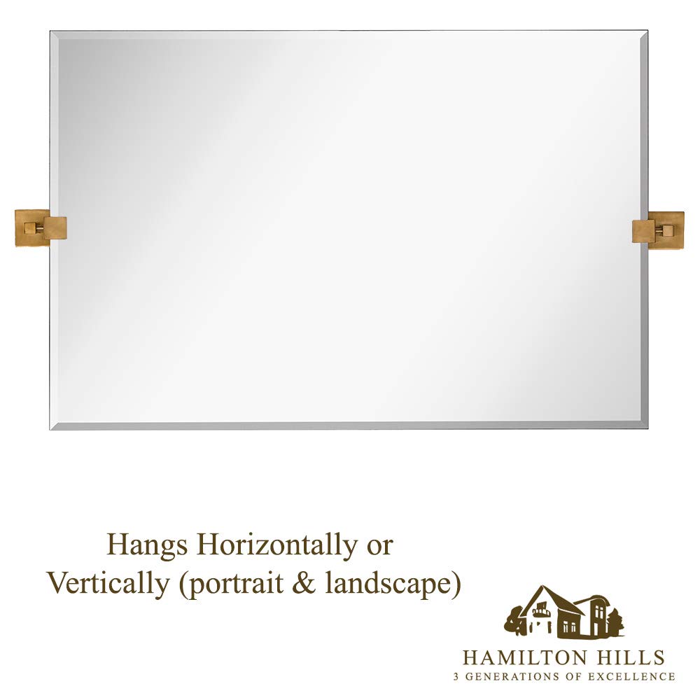 20x30 Inch Pivot Wall Mirror with Brushed Gold Brackets - Frameless Rectangular Bathroom Vanity Mirror, Adjustable & Tilting Design for Modern Farmhouse Decor - Perfect for Bathrooms, Bedrooms, and Entryways