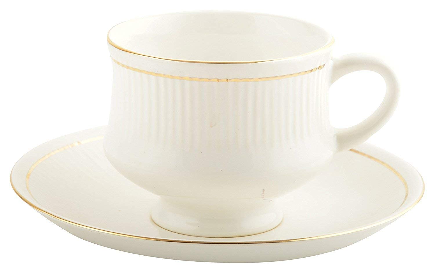 Premium Bone China Tea Cup and Saucer Set - 12 Piece Fine Porcelain Tableware with Gold Trim (6 Cups & 6 Saucers, 140ml) - Perfect for Afternoon Tea, Bridal Showers, and Elegant Dinner Parties