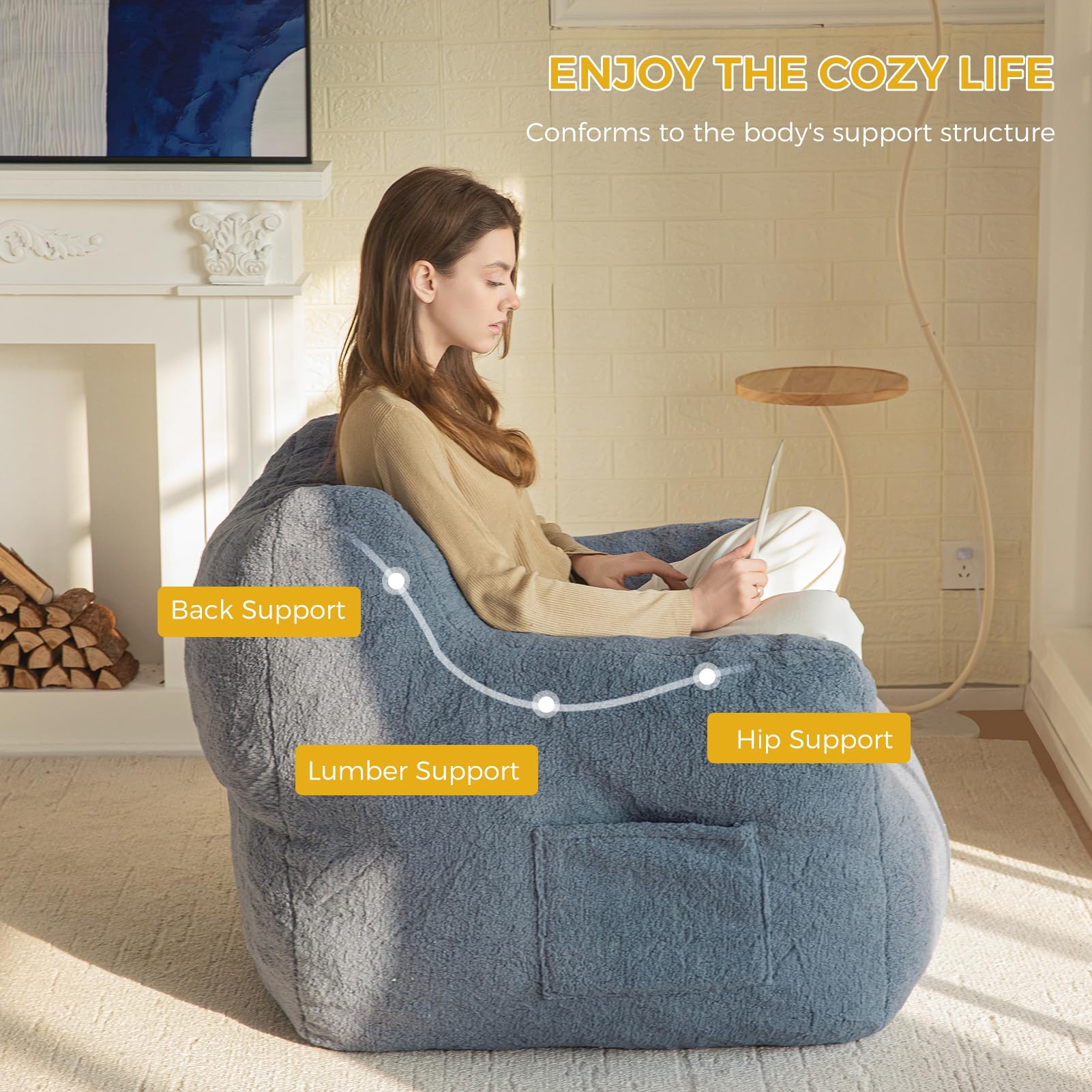 MAXYOYO Tufted Boucle Fabric Bean Bag Chair - Ultra Comfy Lazy Sofa with Filler for Adults & Teens in Dusty Blue | Perfect for Living Room, Bedroom, Game Room & Dorm Relaxation