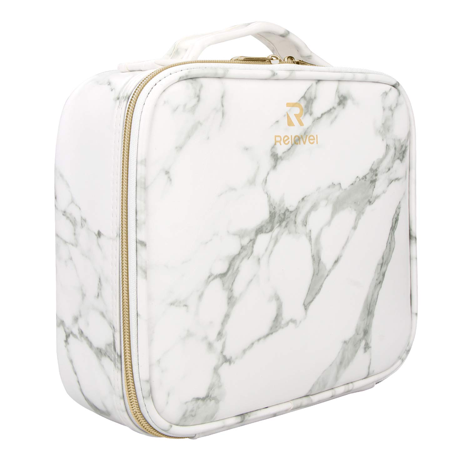 Relavel Large Marble Makeup Bag - Travel Cosmetic Organizer with Adjustable Dividers for Makeup Brushes & Beauty Essentials | Perfect for Professional Artists & Travel Toiletry Storage (Marble Pattern)