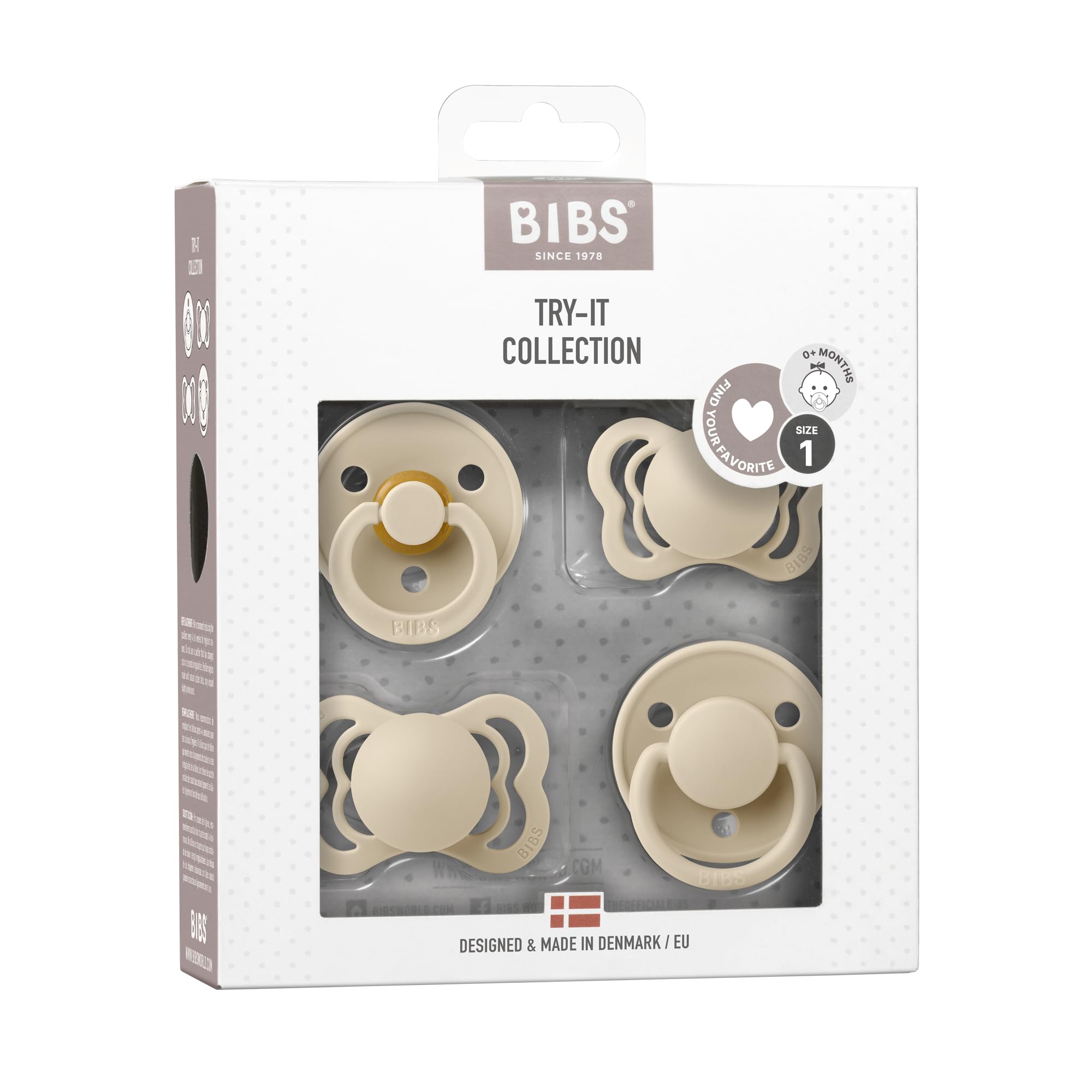BIBS Pacifiers for Newborns 0-6 Months - 4-Pack BPA-Free Baby Soothers with Round, Anatomical & Symmetrical Nipple - Natural Rubber Latex/Silicone Pacifier Set - Made in Denmark - Vanilla Scented - Perfect for Daycare, Travel & Soothing Fussy Babies