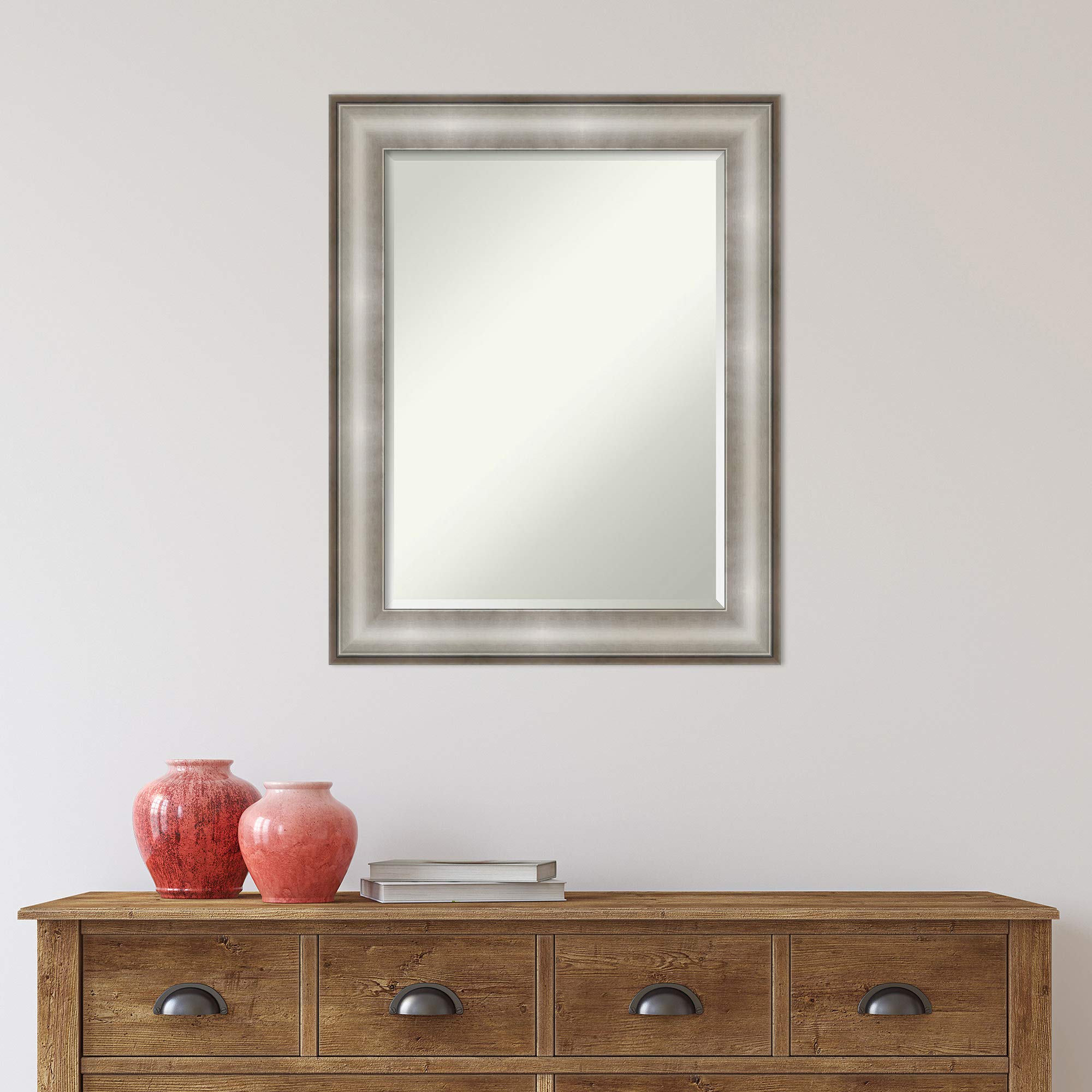 Amanti Art 29x23 Inch Silver Rectangle Bathroom Mirror with Beveled Edge - Traditional Frame for Over Sink, Horizontal or Vertical Hanging - Perfect Bathroom Wall Decor for Vanity, Powder Room & Guest Bath