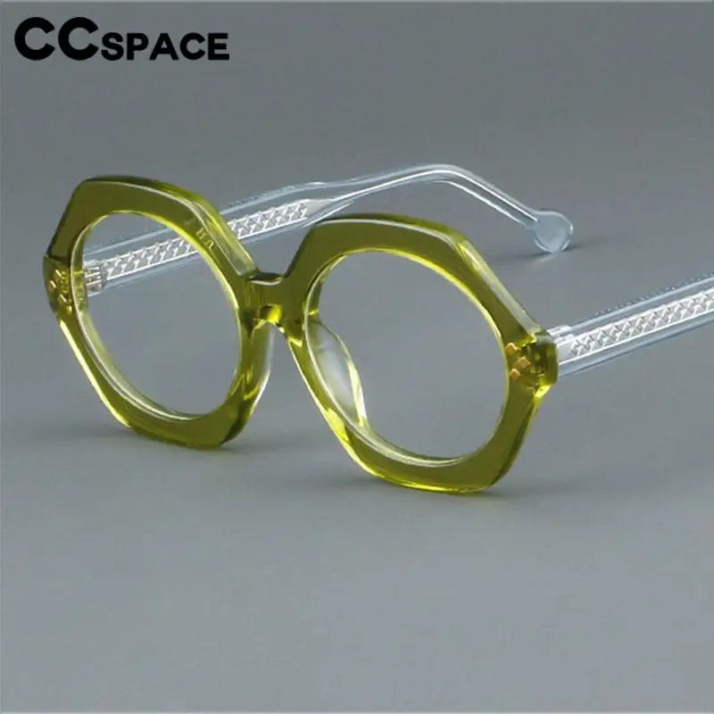 CCspace Unisex Full Rim Large Flat Top Round Acetate Eyeglasses 57286 - Stylish Retro Glasses for Men & Women, Perfect for Reading, Fashion, and Daily Wear
