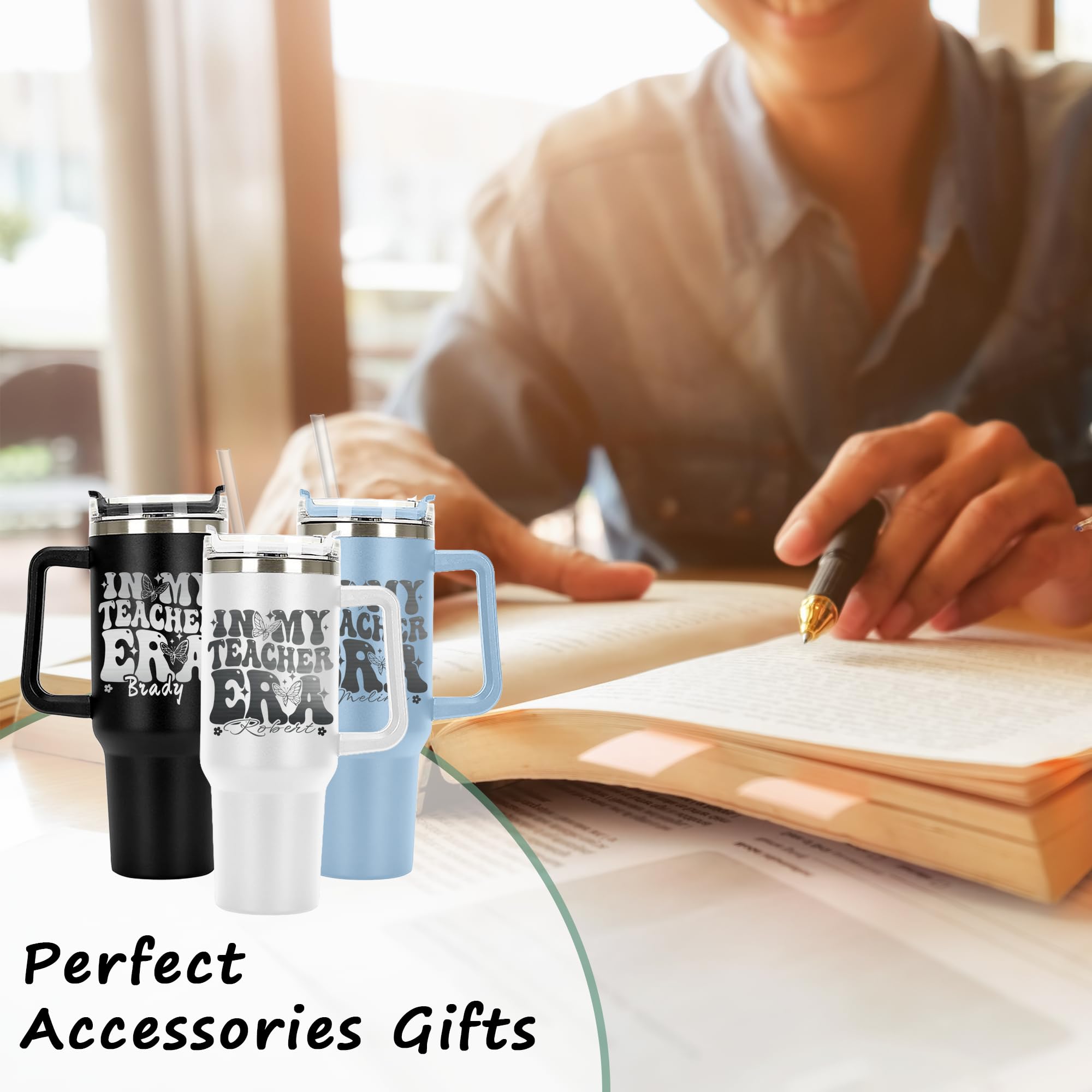 Personalized Teacher Tumbler 40oz - Laser Engraved Insulated Cup with Straw - Perfect for Graduation & Thank You Gifts