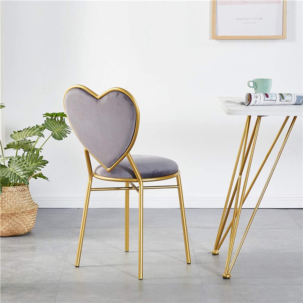 JHSLXD Gold Love Shape Makeup Vanity Chair - Elegant Iron Art Dining & Lounge Armchair for Girls Bedroom, Restaurant, Reading Nook - Multipurpose Decorative Furniture (Gray)