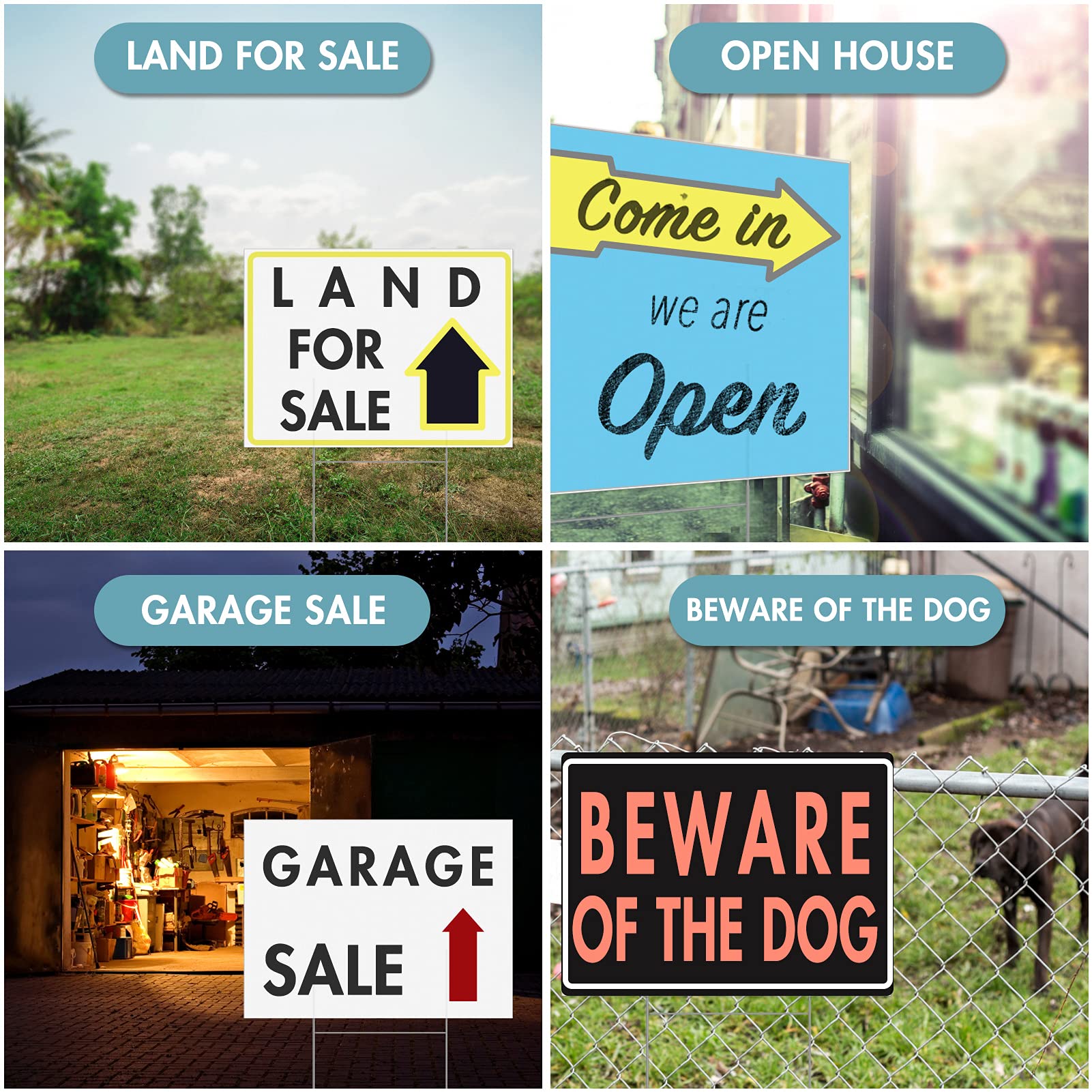 6 Pack 18x24 Inch White Corrugated Plastic Yard Signs with Stakes for Garden, Garage Sales & Parties