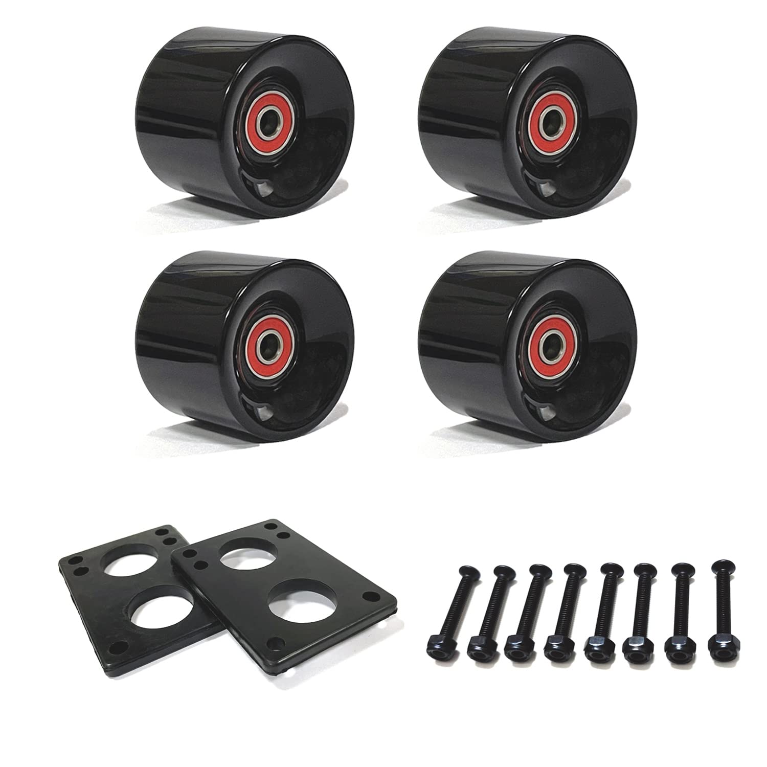 60mm Cruiser Wheels 80A with ABEC-9 Bearings, Spacers, Riser Pads, and Hardware Screws - Perfect for Cruiser Skateboards, Penny Boards, and Urban Commuting