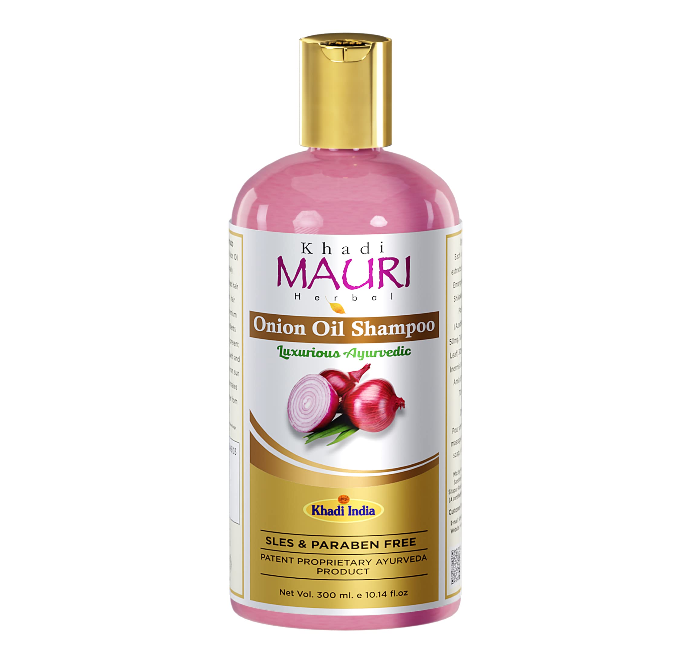 Khadi MAURI Onion Shampoo for Hair Growth & Scalp Care - 300ml Pink Bottle | Natural Hair Fall Control & Shine Enhancement | Perfect for Daily Use & Damaged Hair Repair