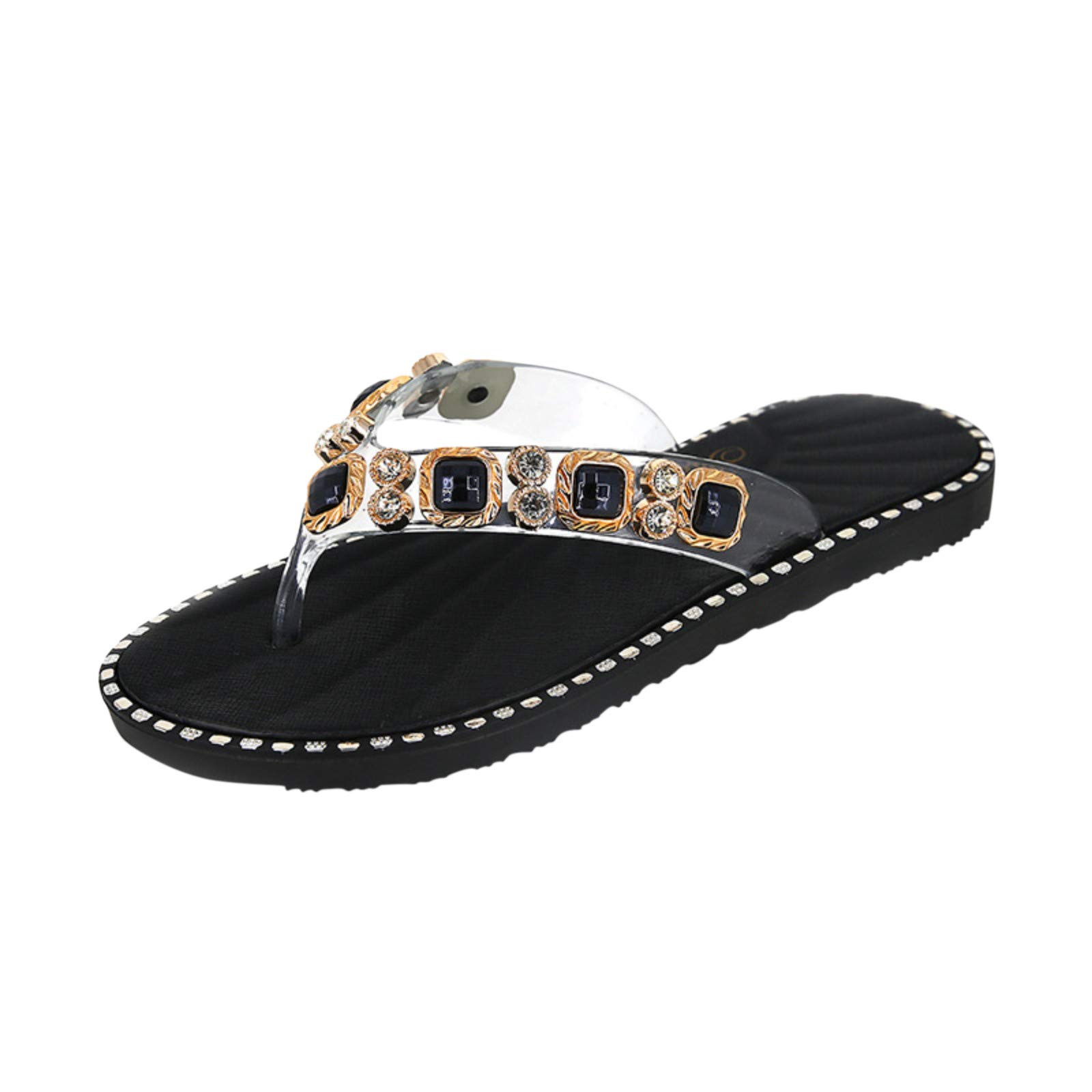 Crystal Flat Sandals for Women - Comfortable Flip Flop Slippers for Ladies | Casual Summer Beach Shoes, Indoor/Outdoor Wear