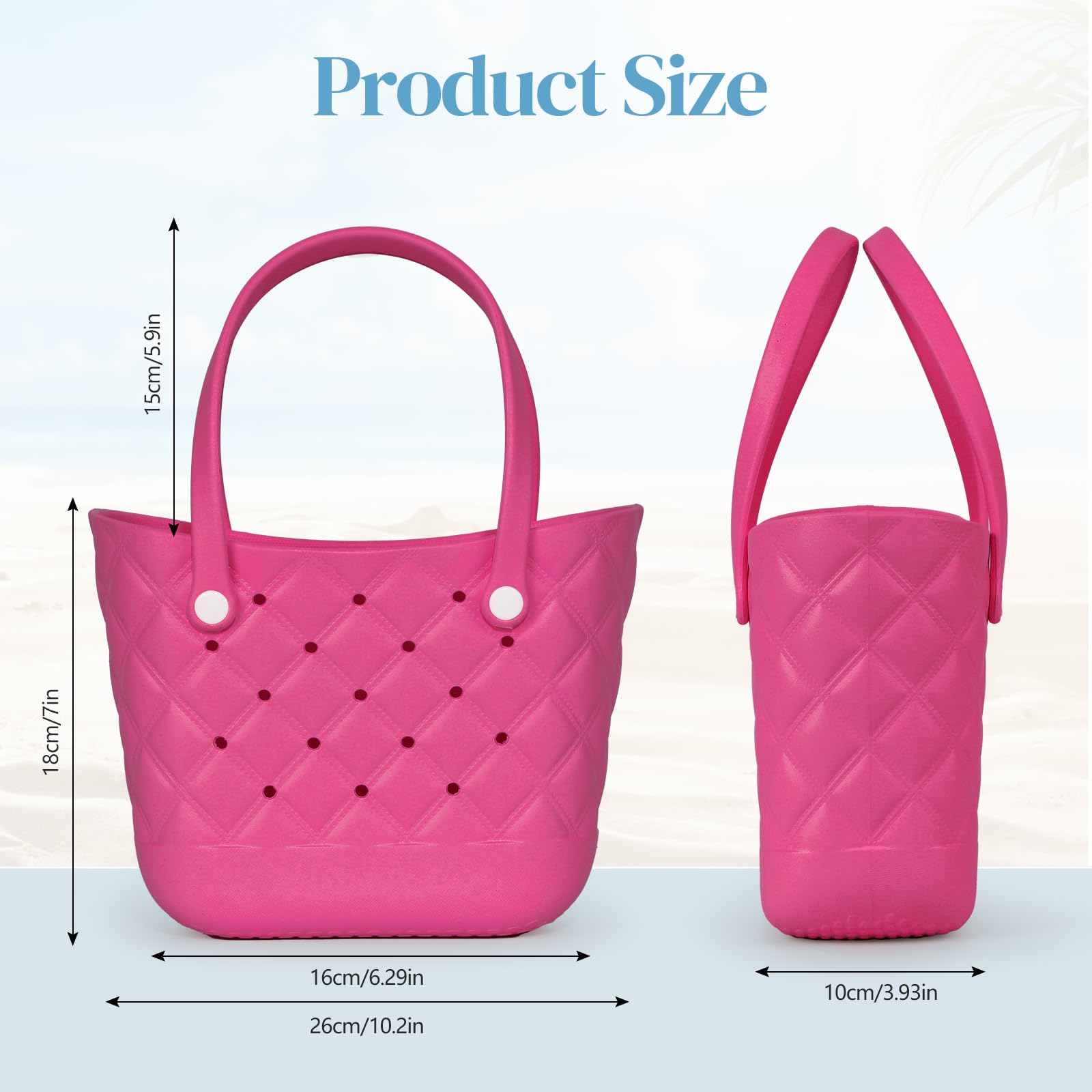 Cute Small Rubber Tote Bag with 5 Charms - Waterproof Beach Tote for Women | Perfect for Pool, Beach & Shopping Trips