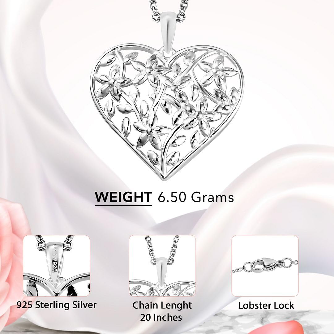 925 Sterling Silver Heart Pendant Necklace for Women - Elegant 20