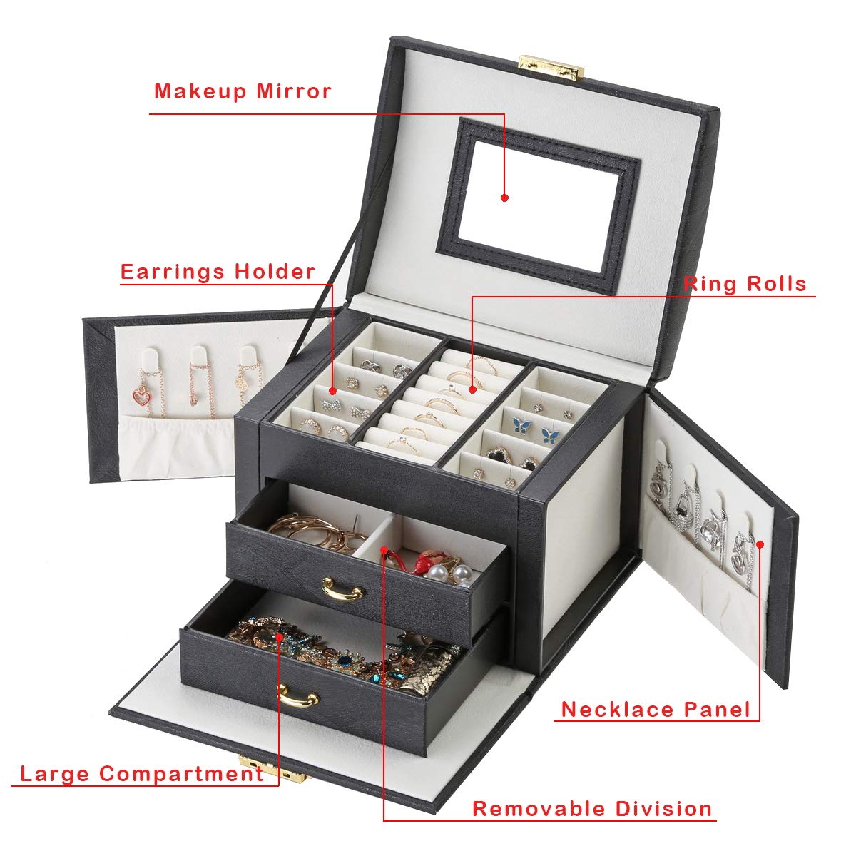 CREATOR Large Jewelry Box Organizer for Necklaces, Earrings & Rings - Pink Jewelry Cabinet with Mirror, Gift Case for Women | Perfect for Bedroom, Vanity & Travel