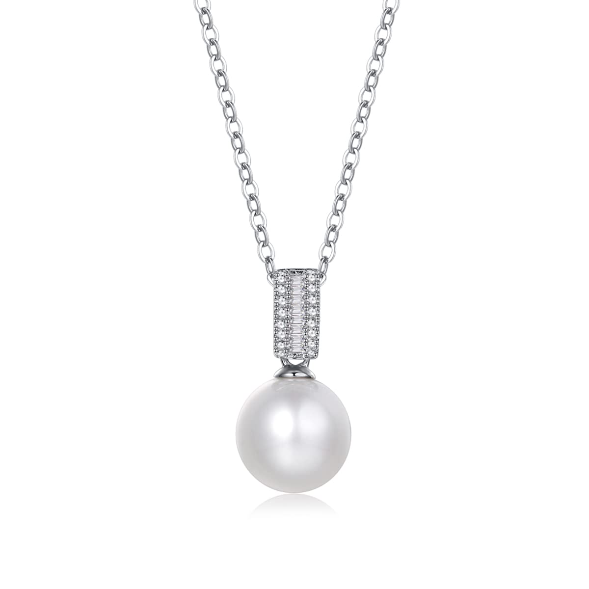 FANCIME June Birthstone Pearl Necklace - Sterling Silver 9-10mm Freshwater Pearl Jewelry for Women | Gift for Graduation