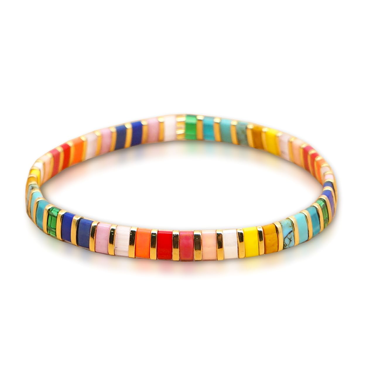 Sonateomber Tila Flat Beaded Stretch Bracelets for Women - Colorful Beaded Stackable Bracelets Set, Boho Chic Jewelry for Everyday Wear, Gift for Her, Perfect for Parties & Casual Outfits