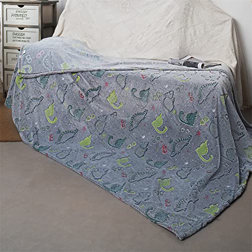 Glow in The Dark Dinosaur Throw Blanket for Kids - Soft Flannel Fleece Plush Blanket with Luminous Cute Dinosaur Pattern | Perfect for Birthday Gifts, Bedtime, Movie Nights & Cozy Comfort