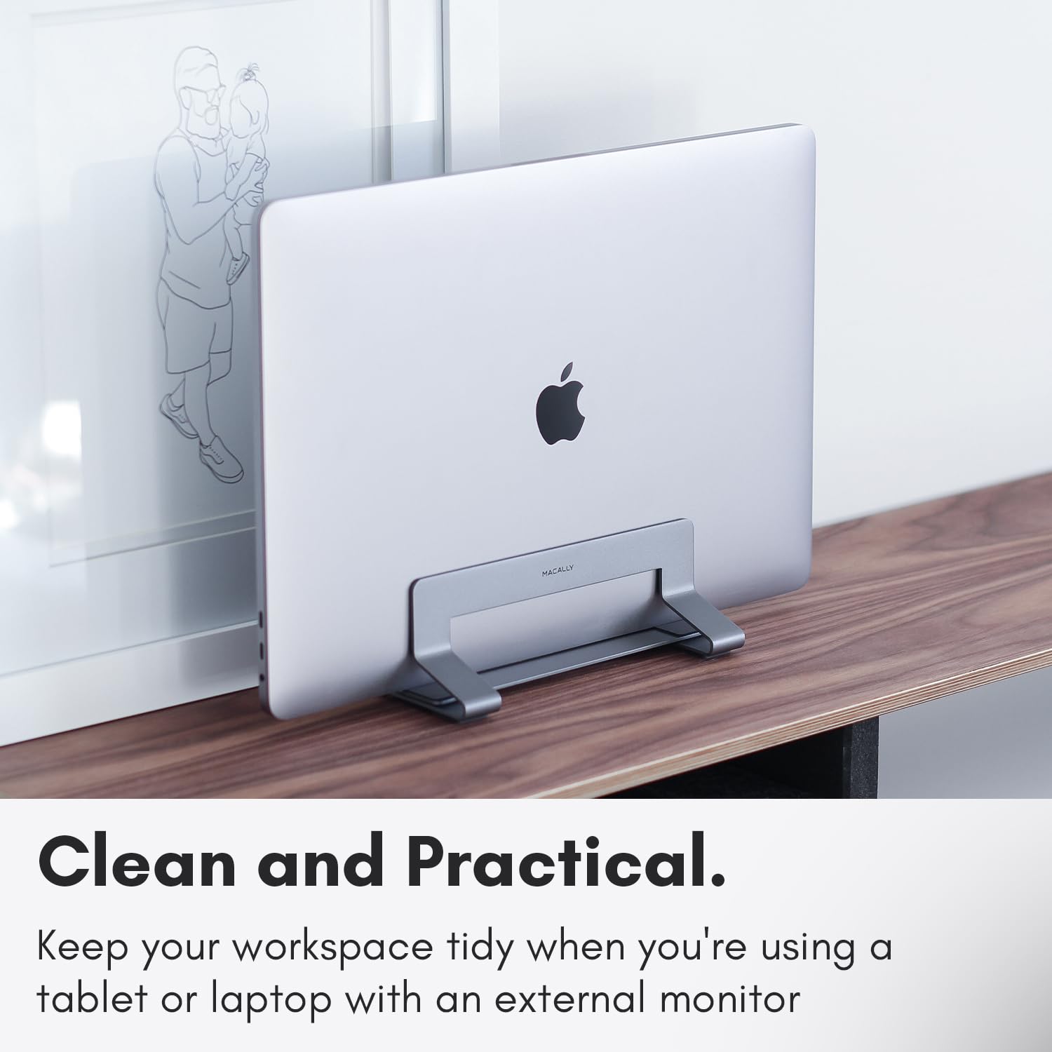 Macally Vertical Laptop Stand for Desk - Adjustable Laptop Holder for MacBook Pro/Air & Other Laptops | Space-Saving Design with Improved Airflow | Perfect for Home Office, Workspace & Travel Use