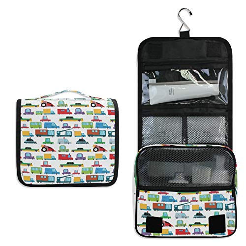 Cartoon Boy Cars Hanging Travel Toiletry Bag - Waterproof Makeup Organizer for Men & Women - Perfect for Camping, Gym & Air Travel