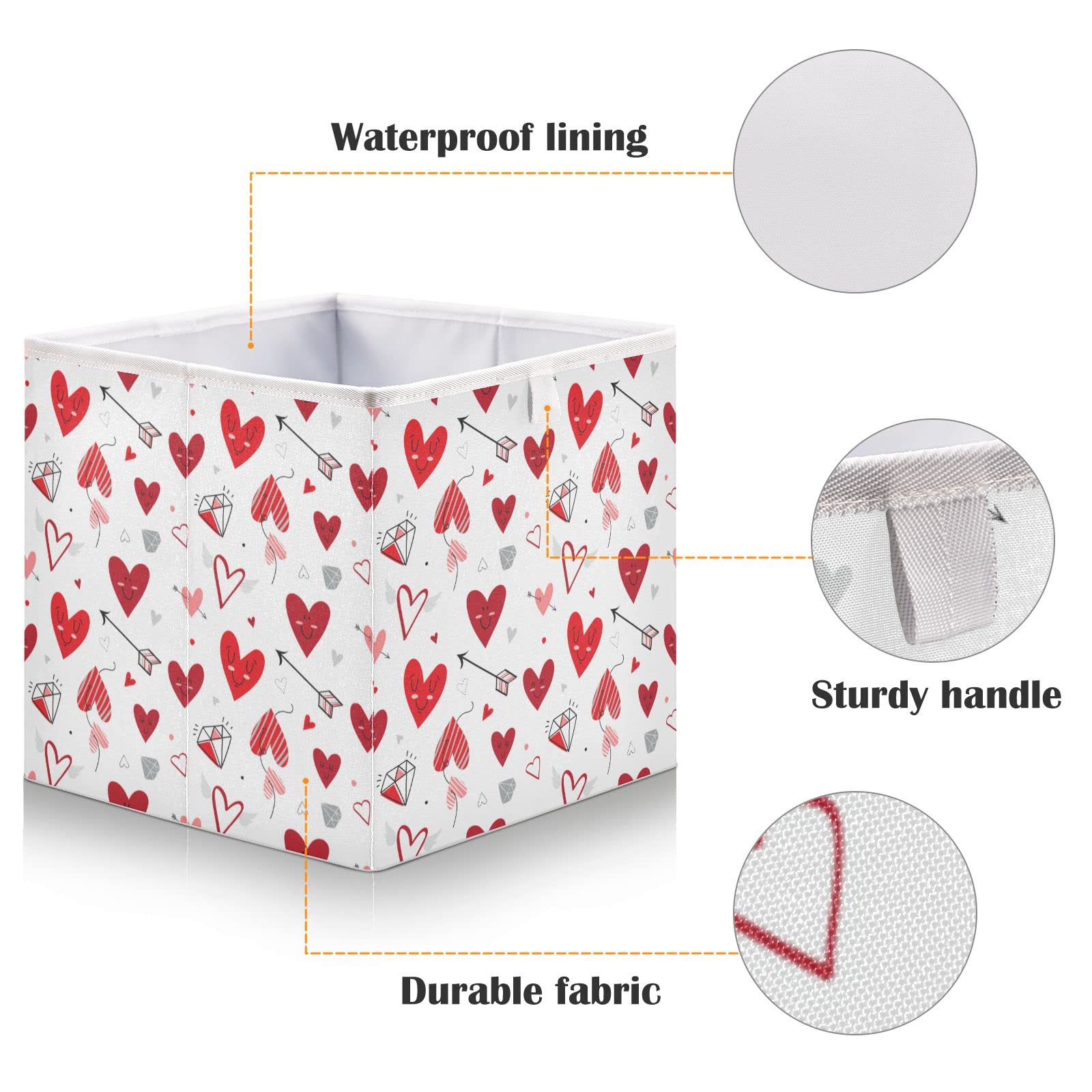 DOMIKING Valentine's Day Heart-Shaped Storage Bins - Foldable Fabric Closet Organizer with Sturdy Handle, 11 Inch - Perfect for Bedroom Shelves, Closet Organization & Home Decor