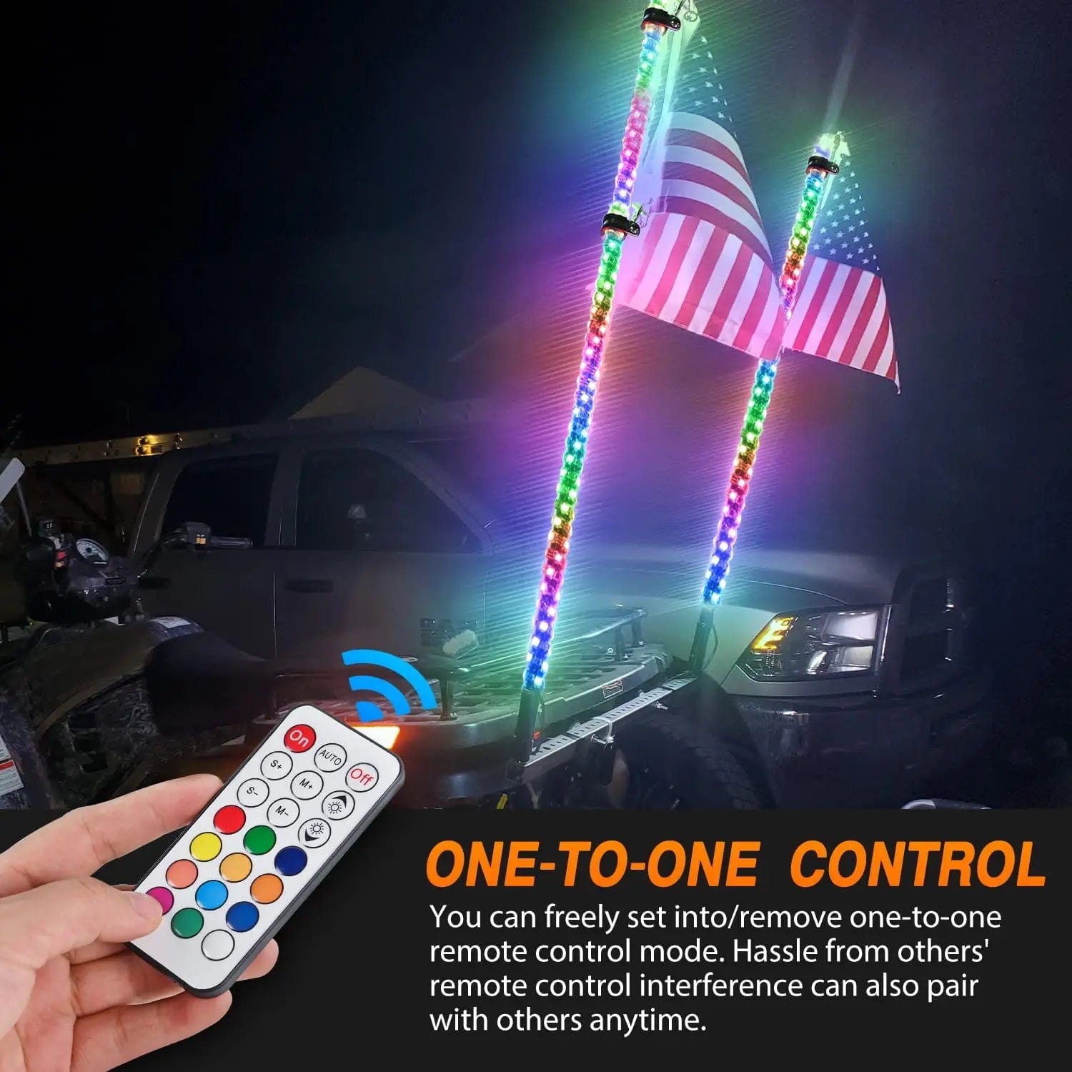 2Pcs 4FT Spiral Antenna LED Whip Light with RF Remote Control | 8.6FT Wire & 5Pin Switch | Perfect for Off-Road Vehicles, ATVs, UTVs & Night Rides