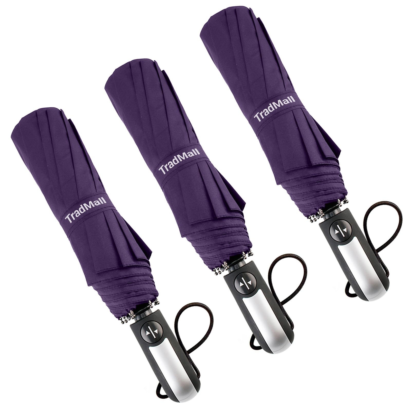 TradMall 3 Pack Windproof Travel Umbrella - 46/56 Inches Large Canopy, Auto Open & Close Compact Folding Umbrellas for Men & Women - Perfect for Commuting, Business Trips, and Outdoor Activities