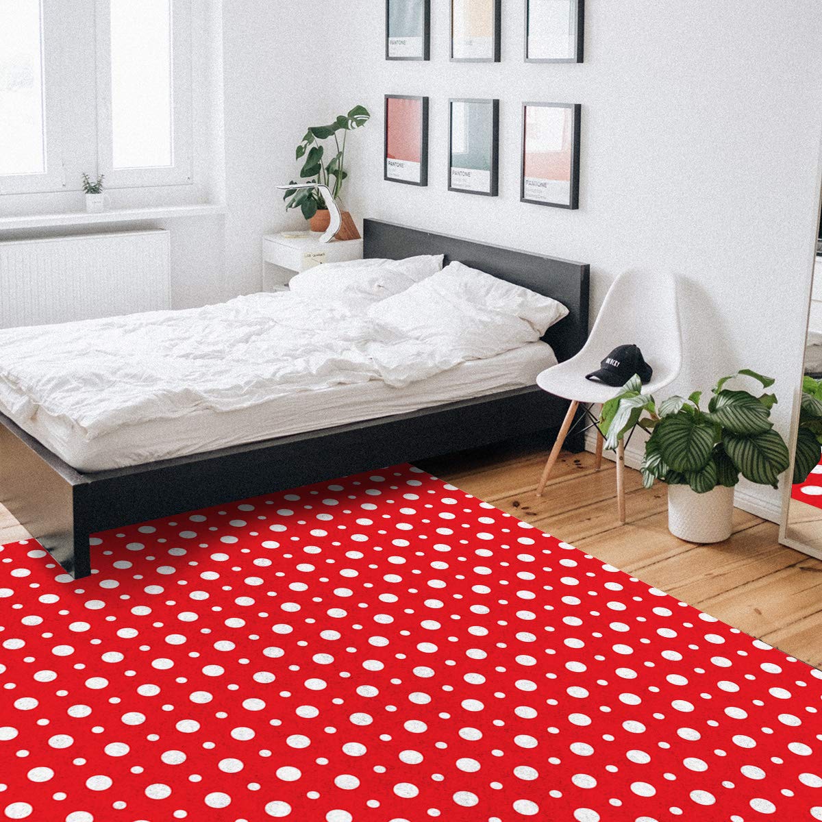 Large Non-Slip Rectangular Area Rug 2.7' x 5' - Polka Dot White Durable Living Room Carpet for Bedroom, Bedside & Outdoor Use - Perfect for Home Decor, Kids Play Area and Office Spaces