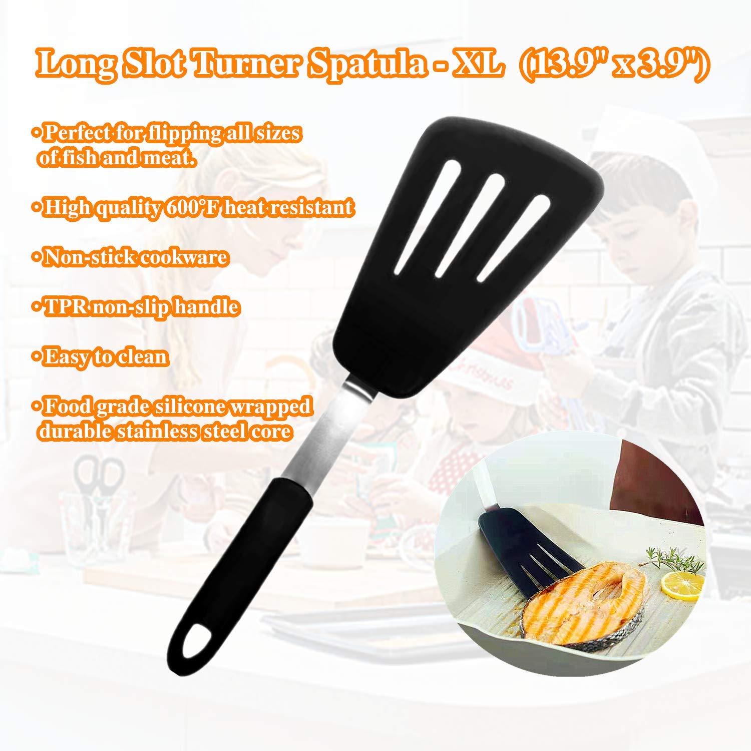 3-Pack Heat Resistant Silicone Spatulas (600°F) - Nonstick Cookware Turner, Fish Spatula, Pancake & Egg Flipper - Dishwasher Safe Kitchen Utensils for Baking, Frying, and Cooking - Easy to Clean