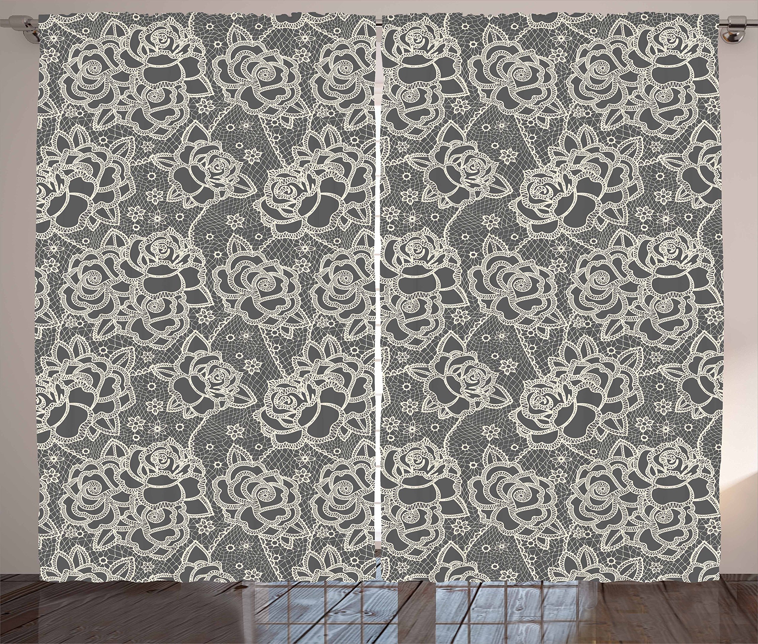 Ambesonne Vintage Curtains - Ornate Romantic Roses Lace Pattern, Victorian Style Window Drapes for Living Room & Bedroom, 2 Panel Set (108x84 Inches, Dark Taupe Cream) - Perfect for Home Decor, Wedding Backdrop, Photo Shoot Background