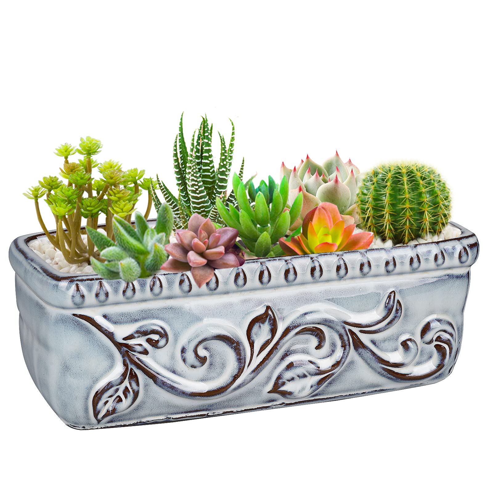 10 Inch Rectangular Ceramic Succulent Planter with Drainage Hole - Square Flower Pot for Indoor/Outdoor Plants, Bonsai & Home Decor - Perfect for Windowsills, Desks, Patios and Garden Decor