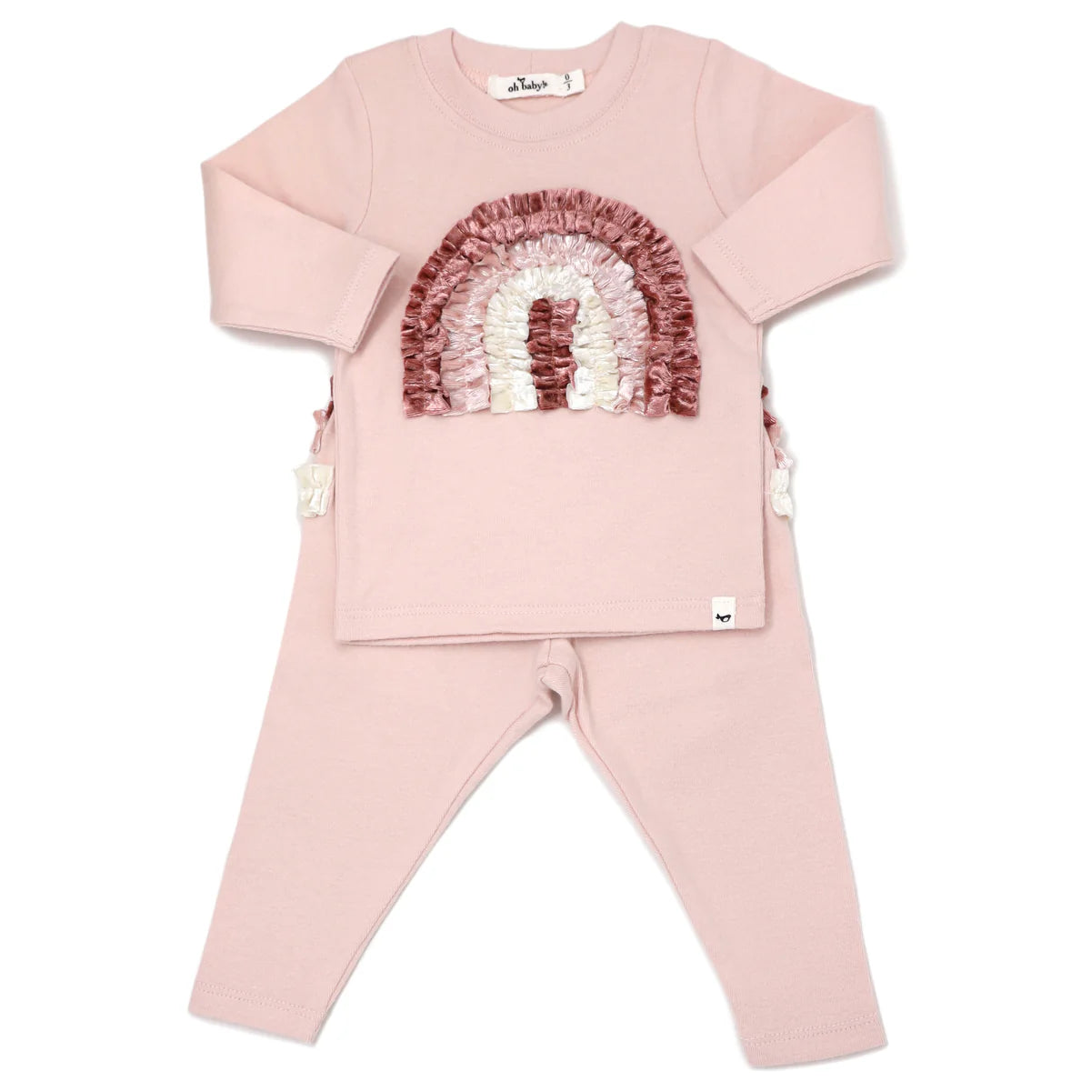 Oh Baby Velvet Rainbow Long Sleeve 2-Piece Set in Pale Pink - Soft & Stylish Outfit for Baby Girls, Toddler Photoshoots & Special Occasions