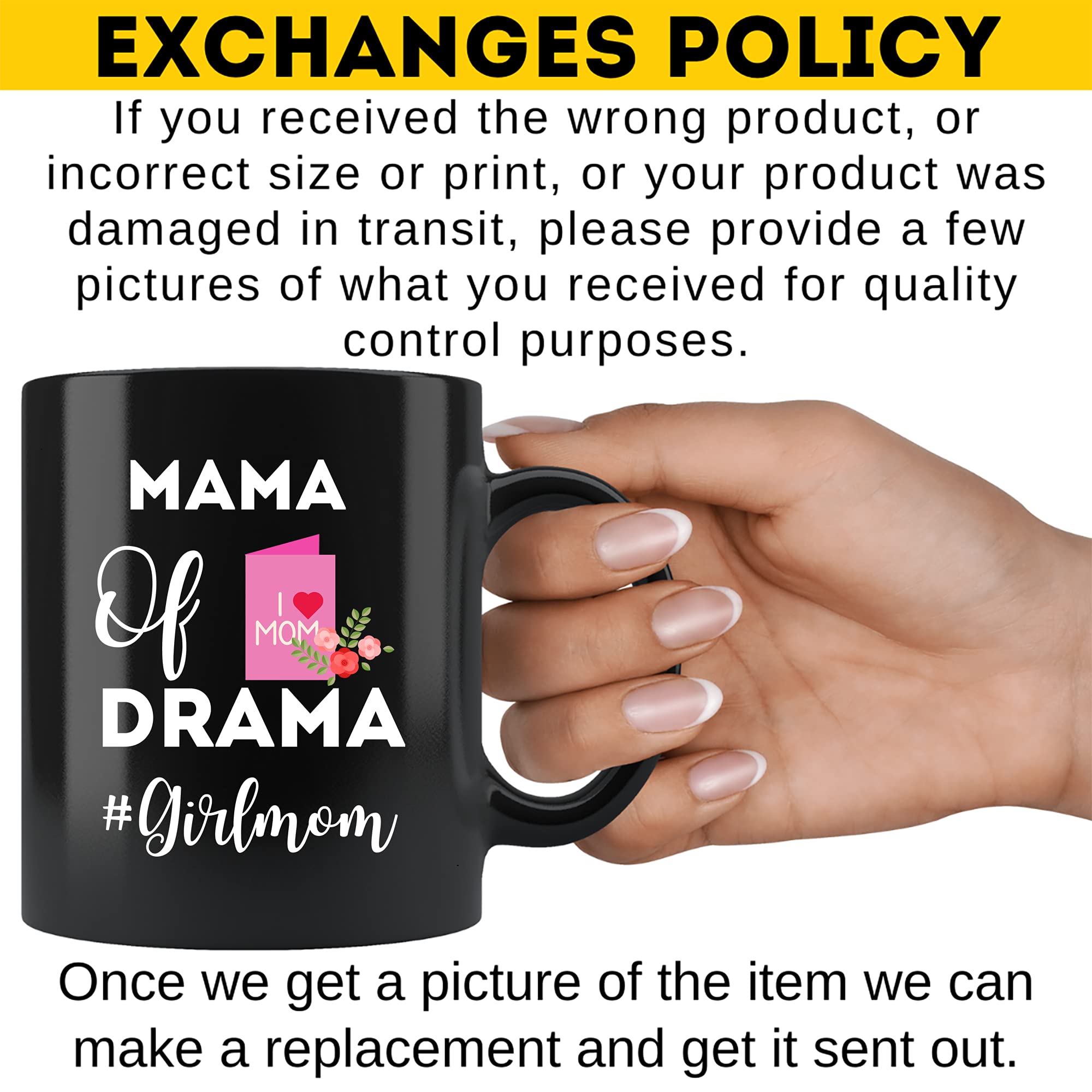 11Oz Black Coffee Mug for Mom - Funny 'Mama of Drama Girl' Mother's Day Gift - Ceramic Tea Cup with Handle - Perfect for Coffee, Tea, Hot Chocolate & Office/Home Use