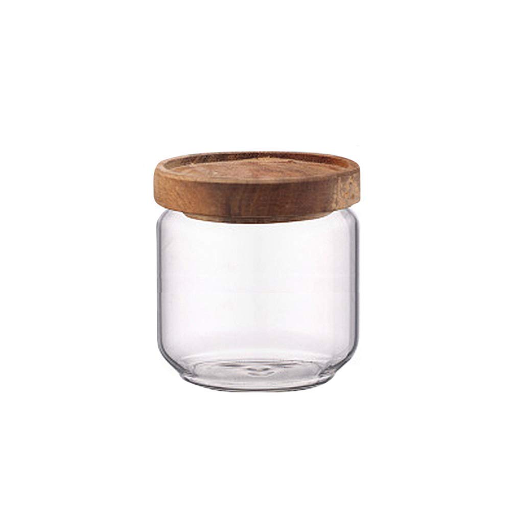 XYSQWZ 400ml Airtight Glass Storage Jar with Wood Lid - Perfect for Snacks, Spices, Grains, Cereals - Ideal for Kitchen, Pantry & Dining Organization
