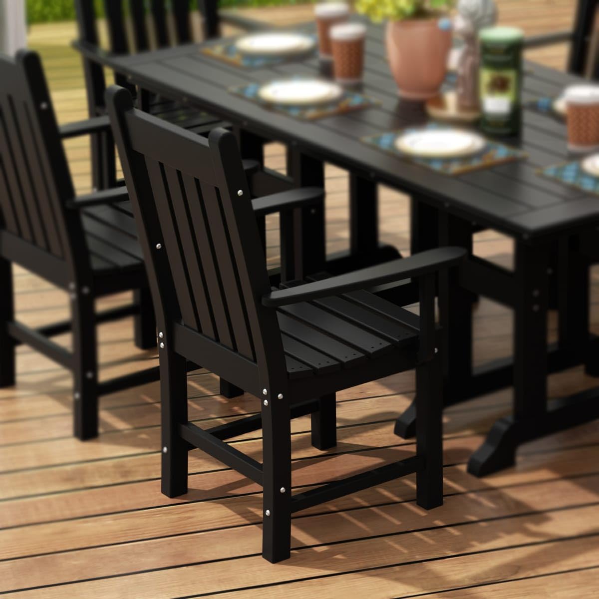 WestinTrends Malibu Classic Outdoor Dining Chairs with Arms - All Weather Poly Lumber Adirondack Patio Chairs for Restaurant, Bistro & Backyard - 350 LBS Weight Capacity - Arched Backrest & Curved Seat - Black - Perfect for Poolside, Garden, Deck & Outdoor Dining Areas