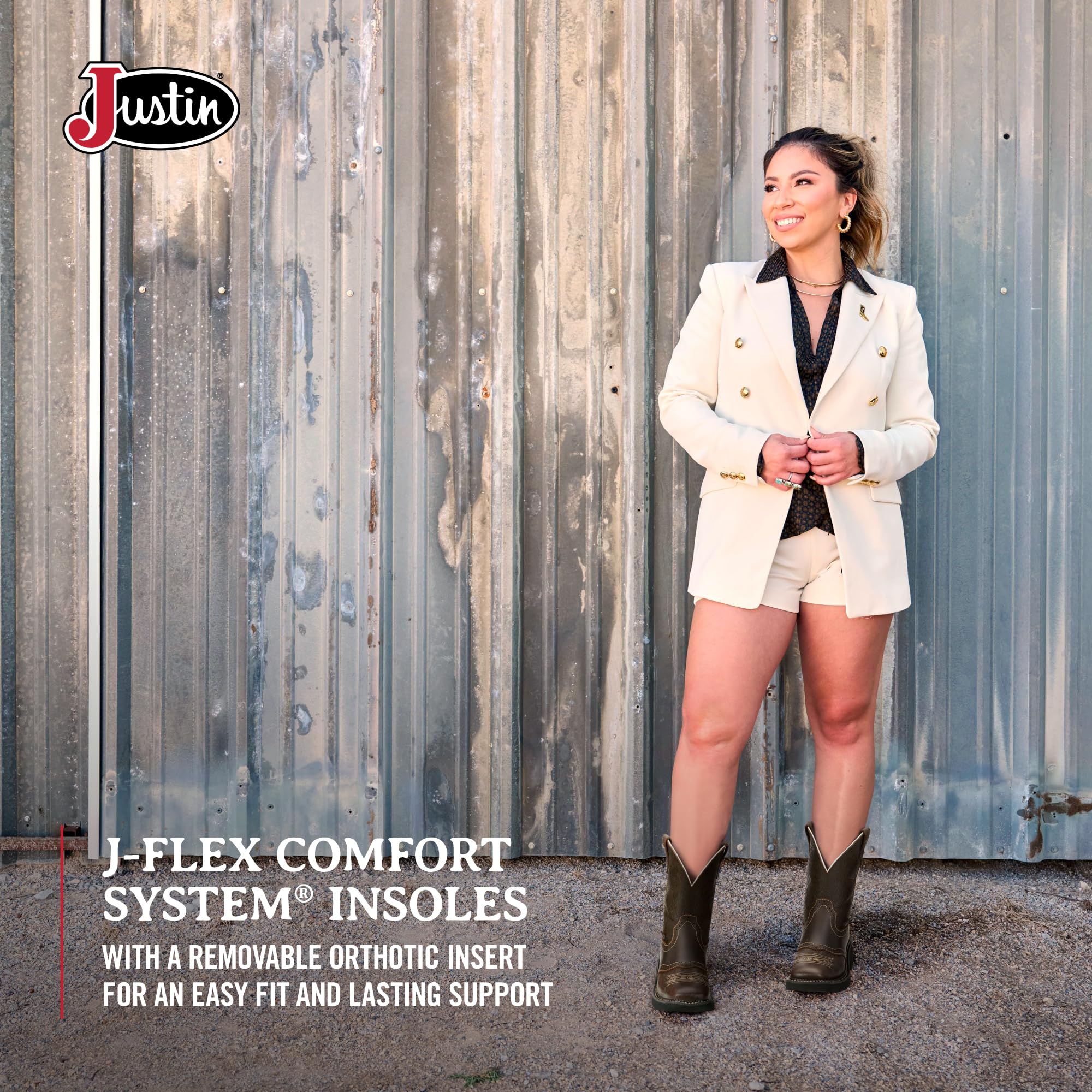 Justin Mandra 8” Women's Western Boots - Durable Cowhide Leather Square Toe Cowgirl Boots with Vivid Stitching, J-Flex Comfort & Non-Slip Outsoles | Perfect for Country Dancing, Rodeo Events & Everyday Western Fashion