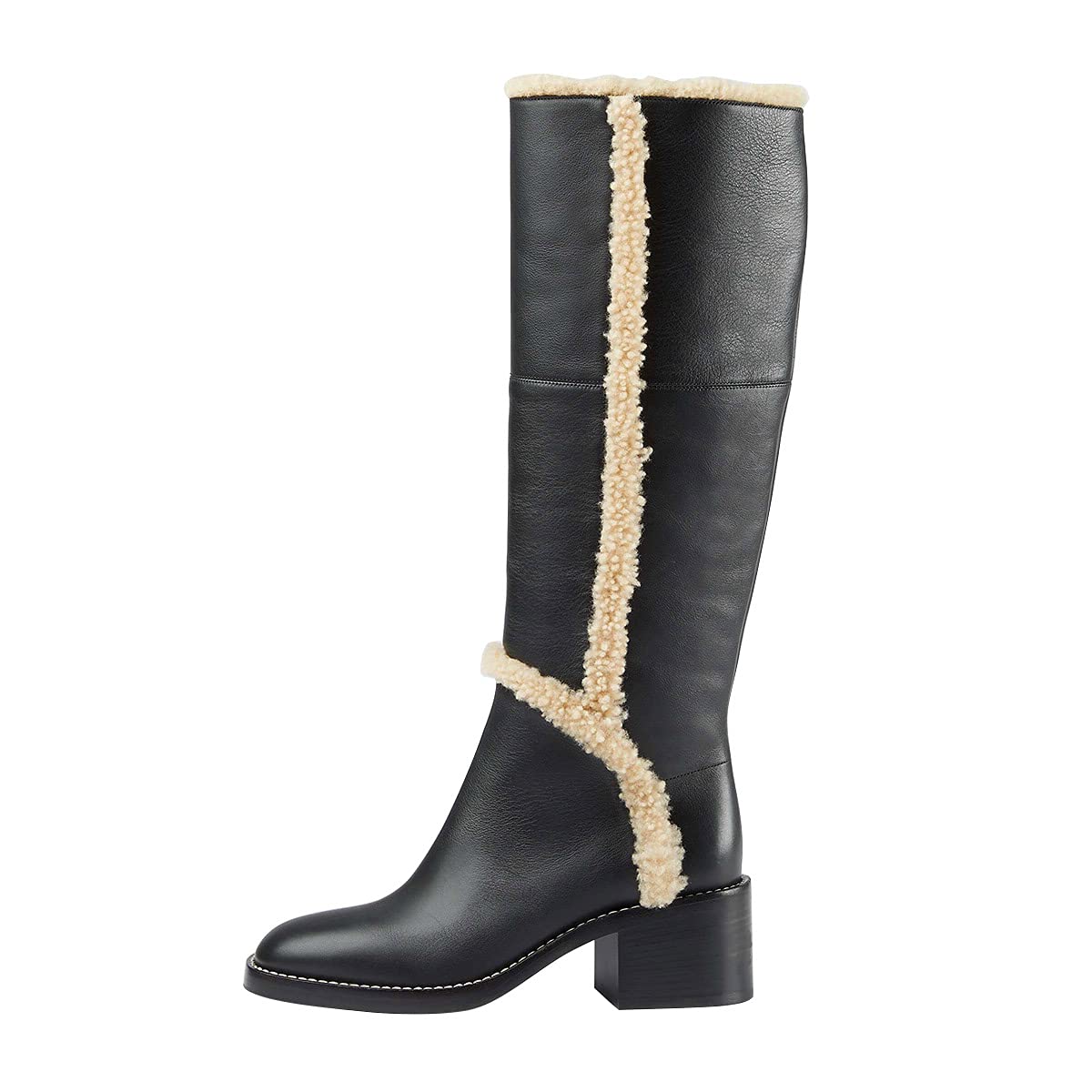 FSJ Women's Winter Wool Knee High Riding Boots with Chunky Block Heel - Round Toe Mid Calf Dress Boots for Fall, Winter & Spring Fashion | Perfect for Office, Date Night & Casual Outfits