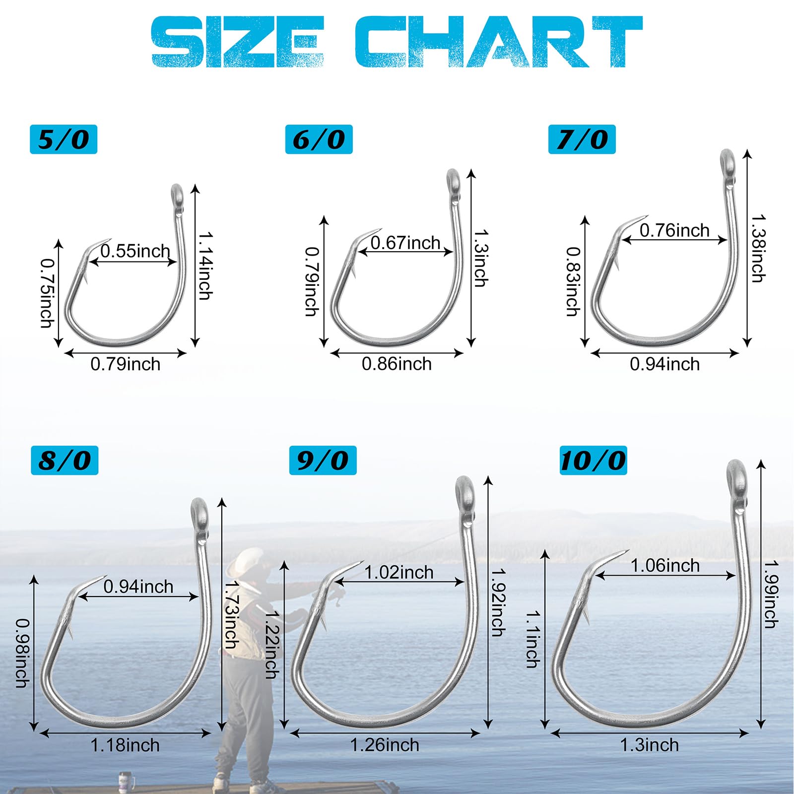 **20pcs Stainless Steel Saltwater Circle Hooks - Wide Gap Short Shank Fishing Hooks for Tuna, Catfish, Bass & Bluegill | Big Game & Inline Fishing Hooks for Ocean & Freshwater Angling**